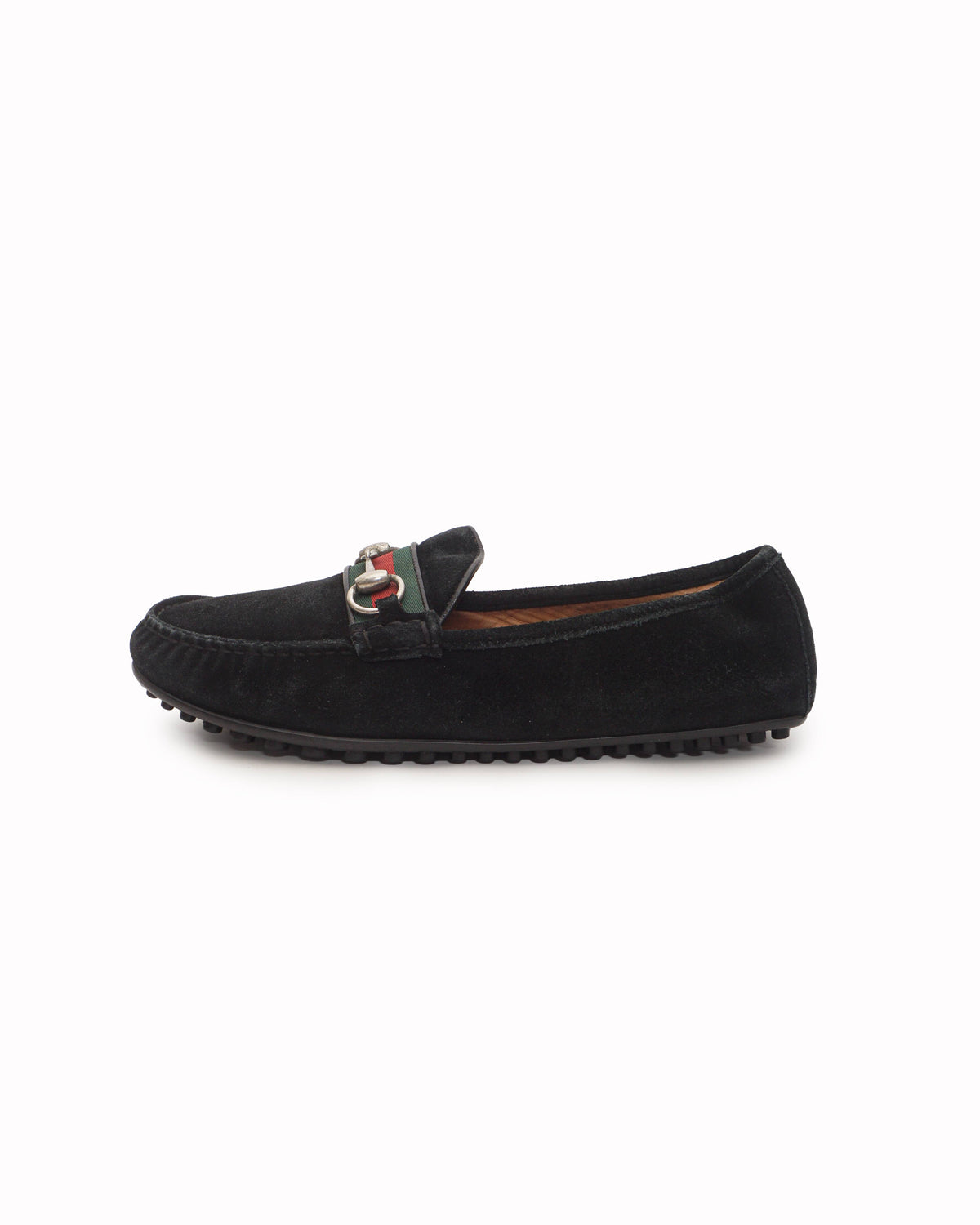 Gucci Black Suede Horsebit Web Driver Loafers