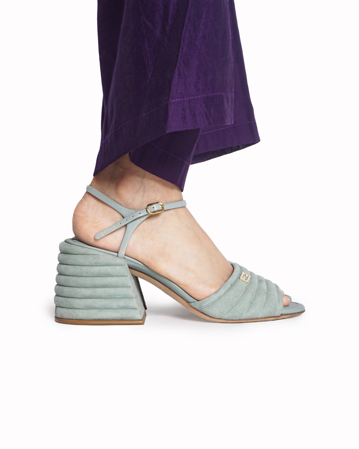 Fendi Sage Green Suede & Jelly Promenade Sandals