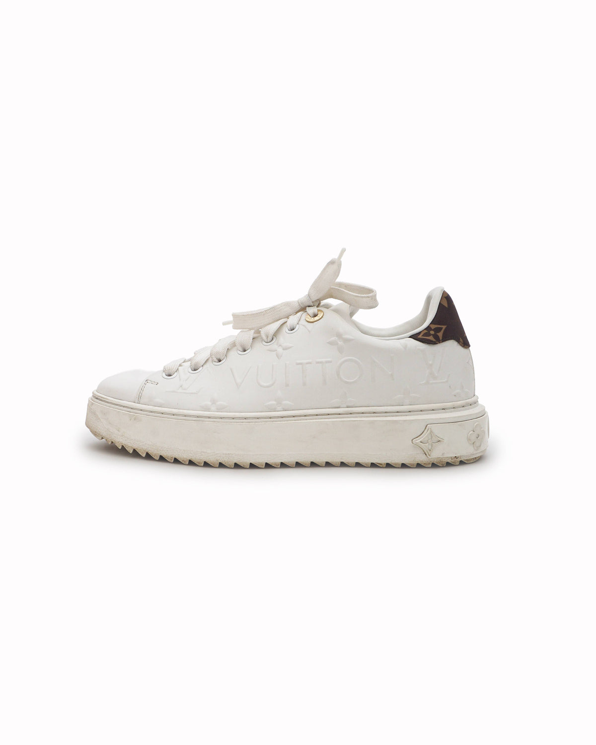 Louis Vuitton White Leather Debossed Monogram Time Out Sneakers