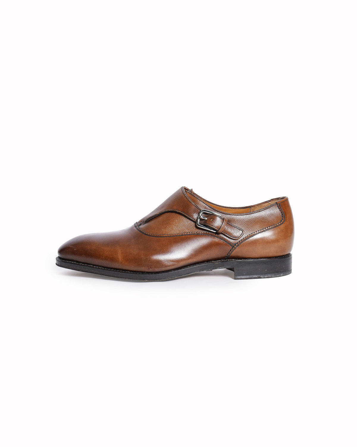 Salvatore Ferragamo Brown Leather Single Monk Strap Loafers