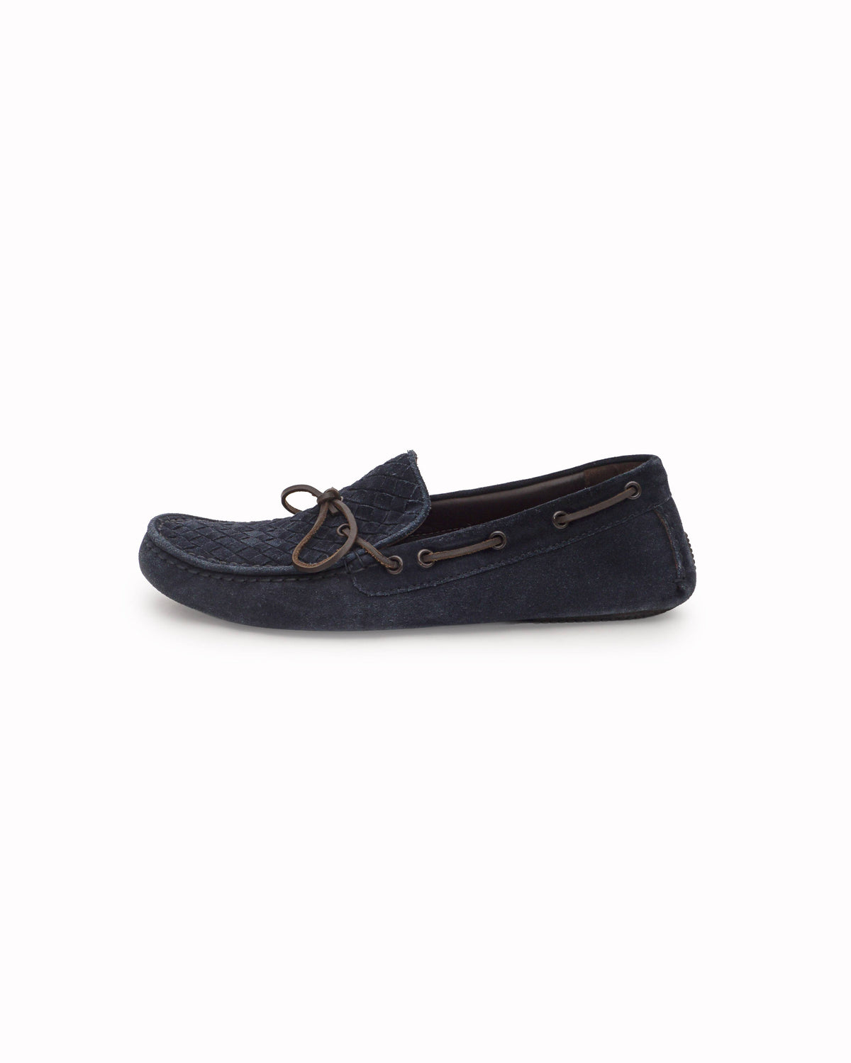 Bottega Veneta Navy Intrecciato Suede Driver Loafers