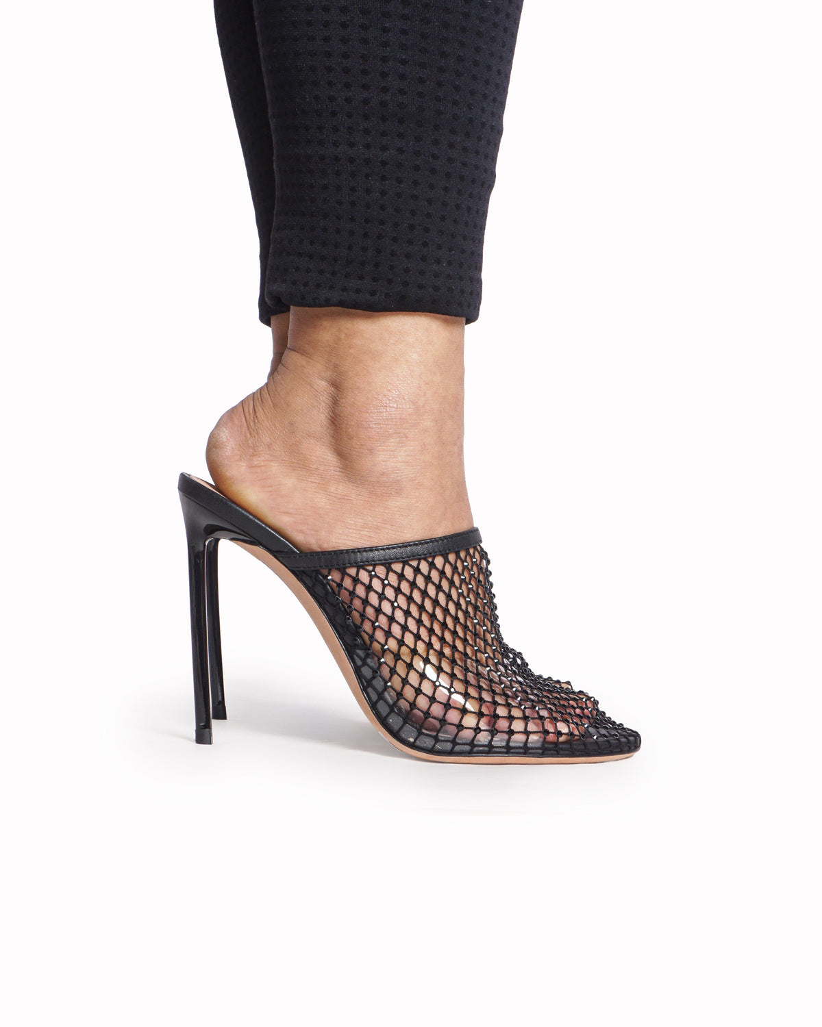 Bally Tyna Black Crystal Mesh Heel Mules