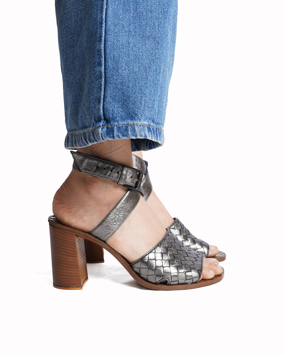 Bottega Veneta intrecciato metallic heels