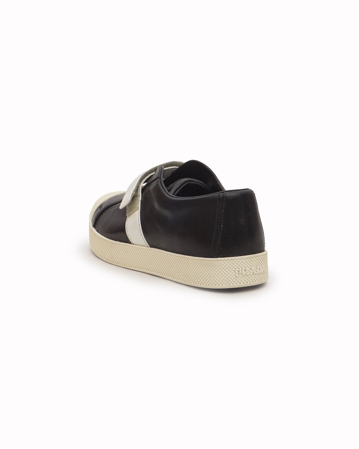 Prada Black Leather Strap Low-Top Sneakers