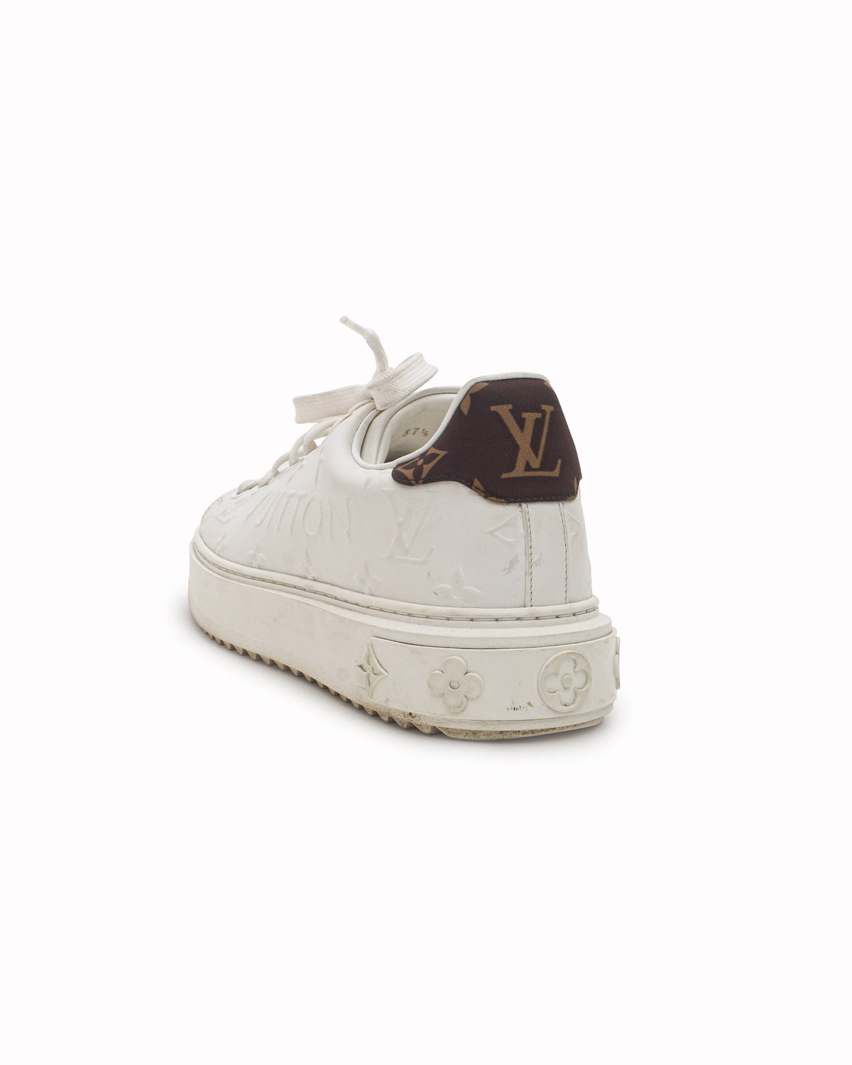 Louis Vuitton White Leather Debossed Monogram Time Out Sneakers