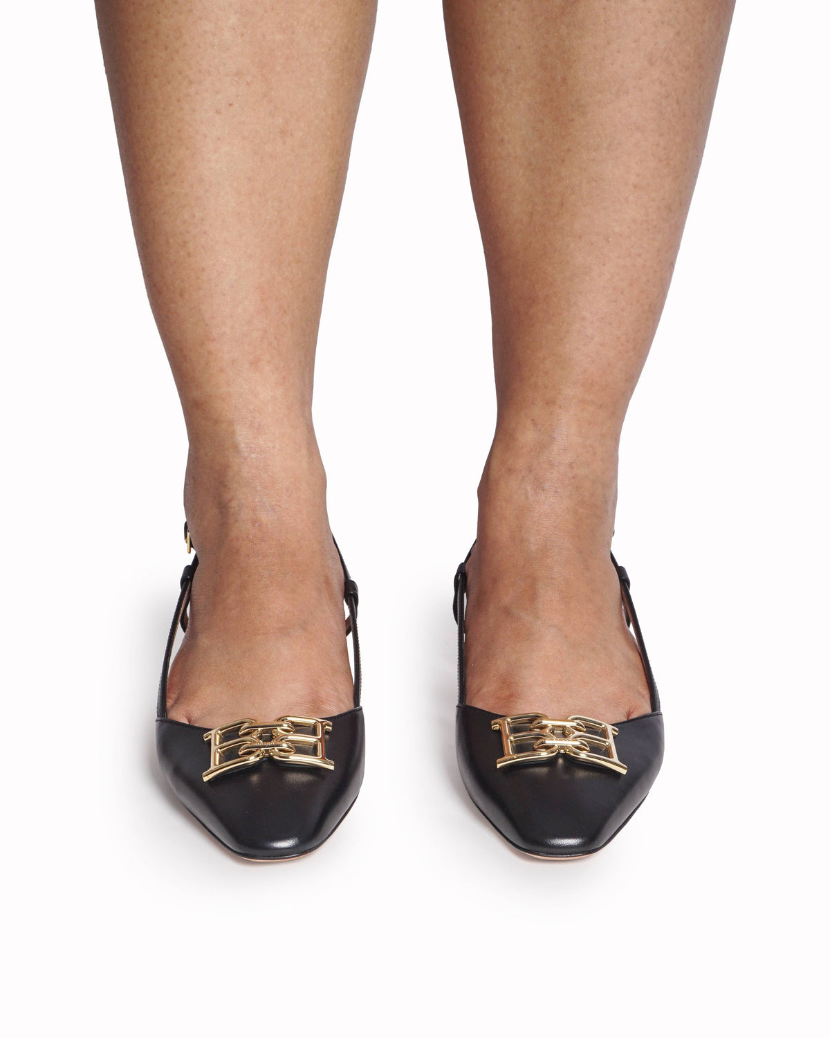 Bally Eva Black Leather B-Chain Slingback Pumps