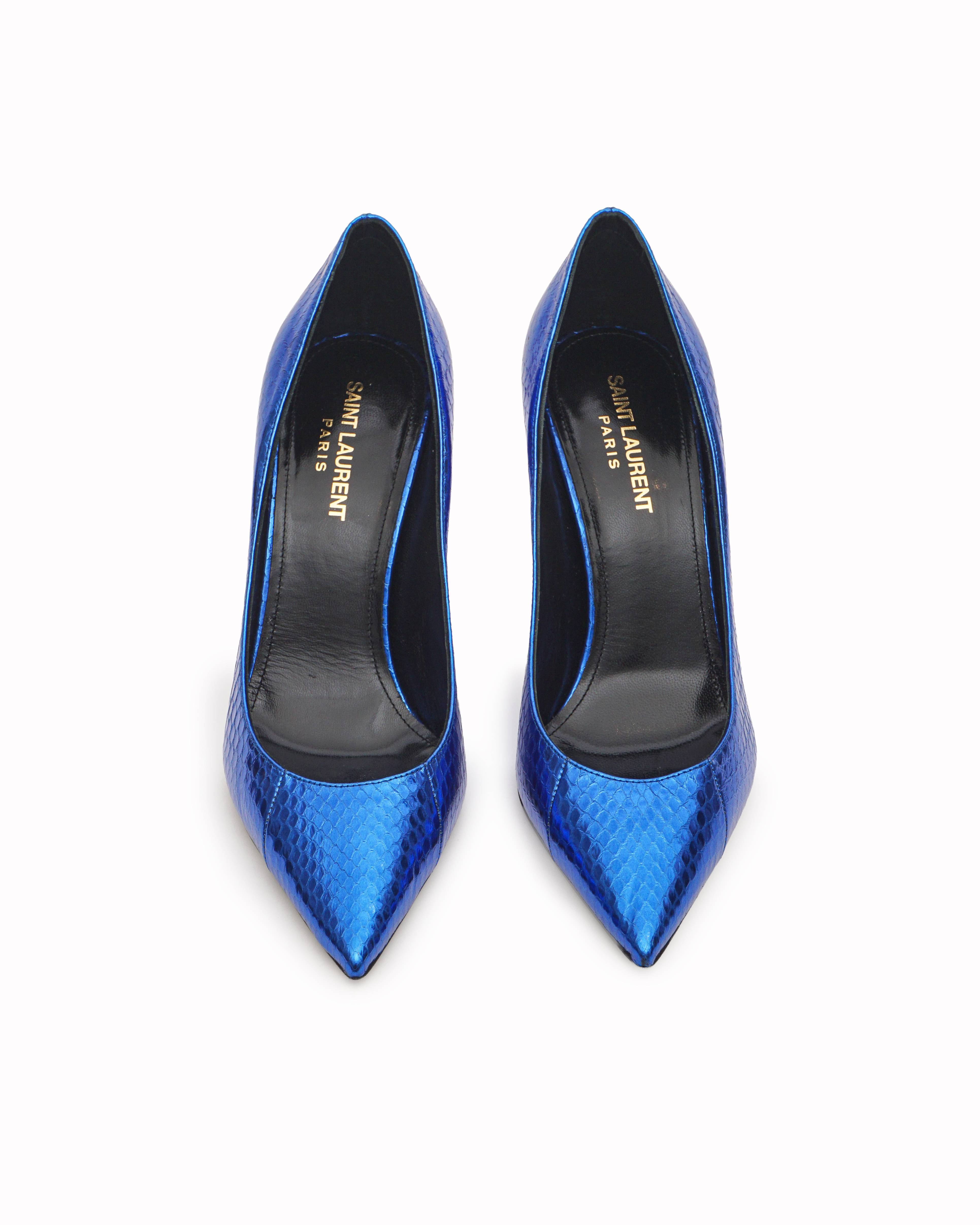 Saint Laurent Metallic Blue Python Leather Anja Pumps