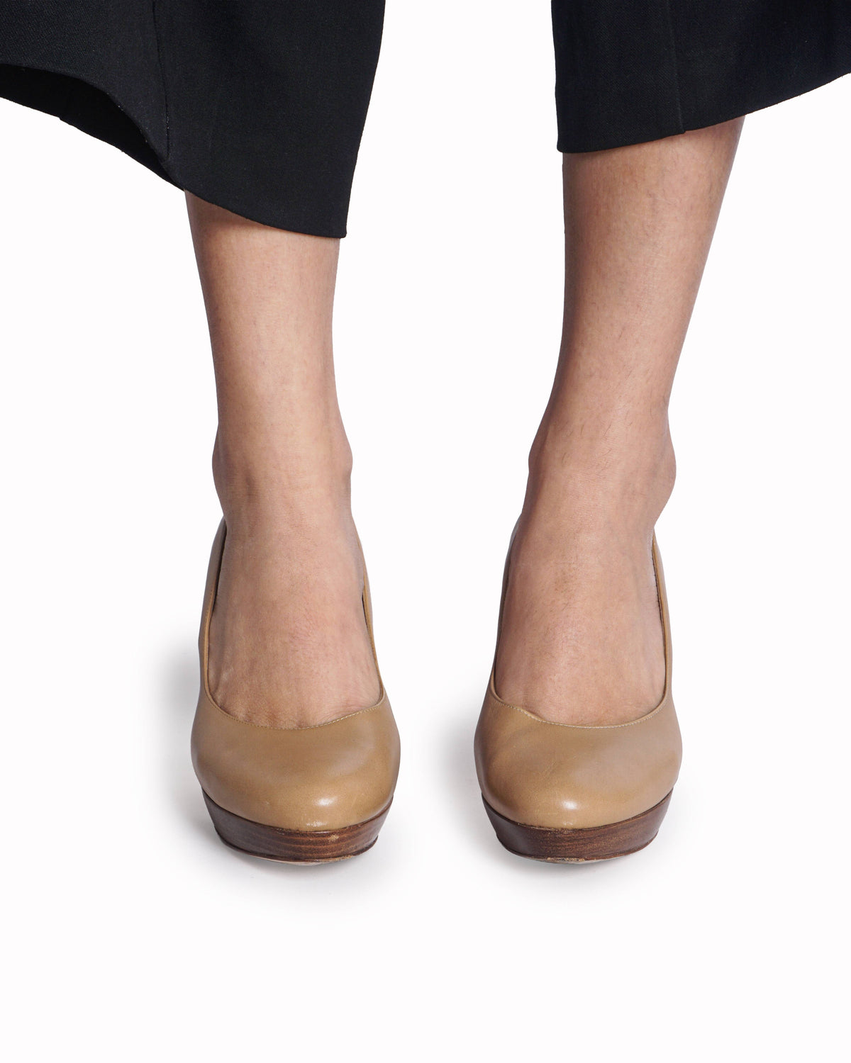 Salvatore Ferragamo Beige Leather Stacked Platform Pumps