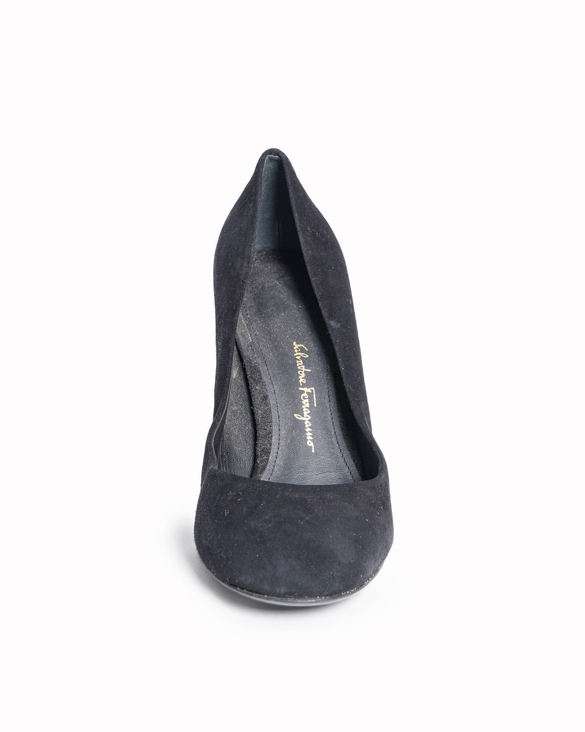 Salvatore Ferragamo Lucca Black Suede Flower Heel Pumps