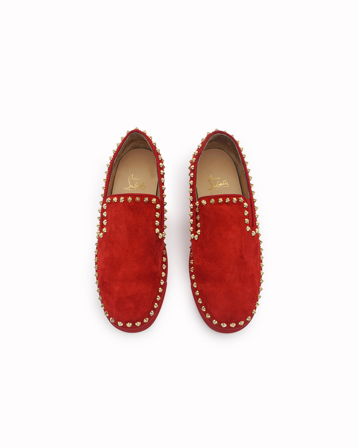 Christian Louboutin Red Suede Pik Boat Spike Slip On Sneakers