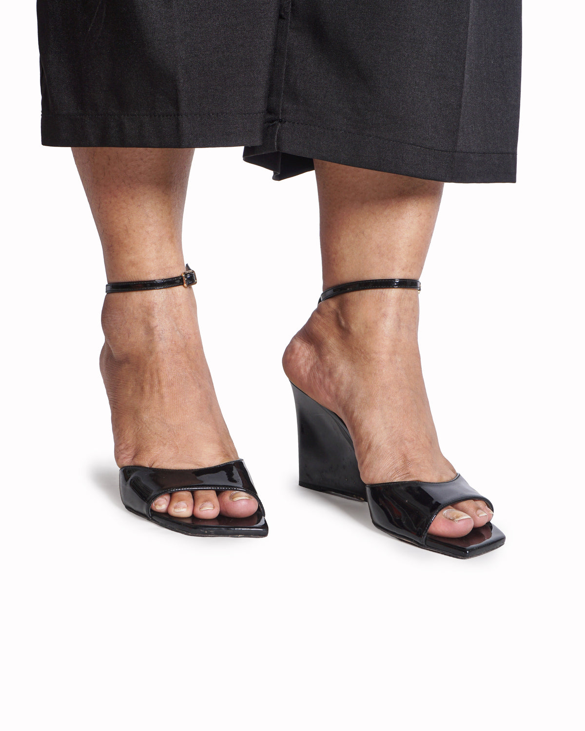 Jimmy Choo Black Patent Leather Wedge Sandals