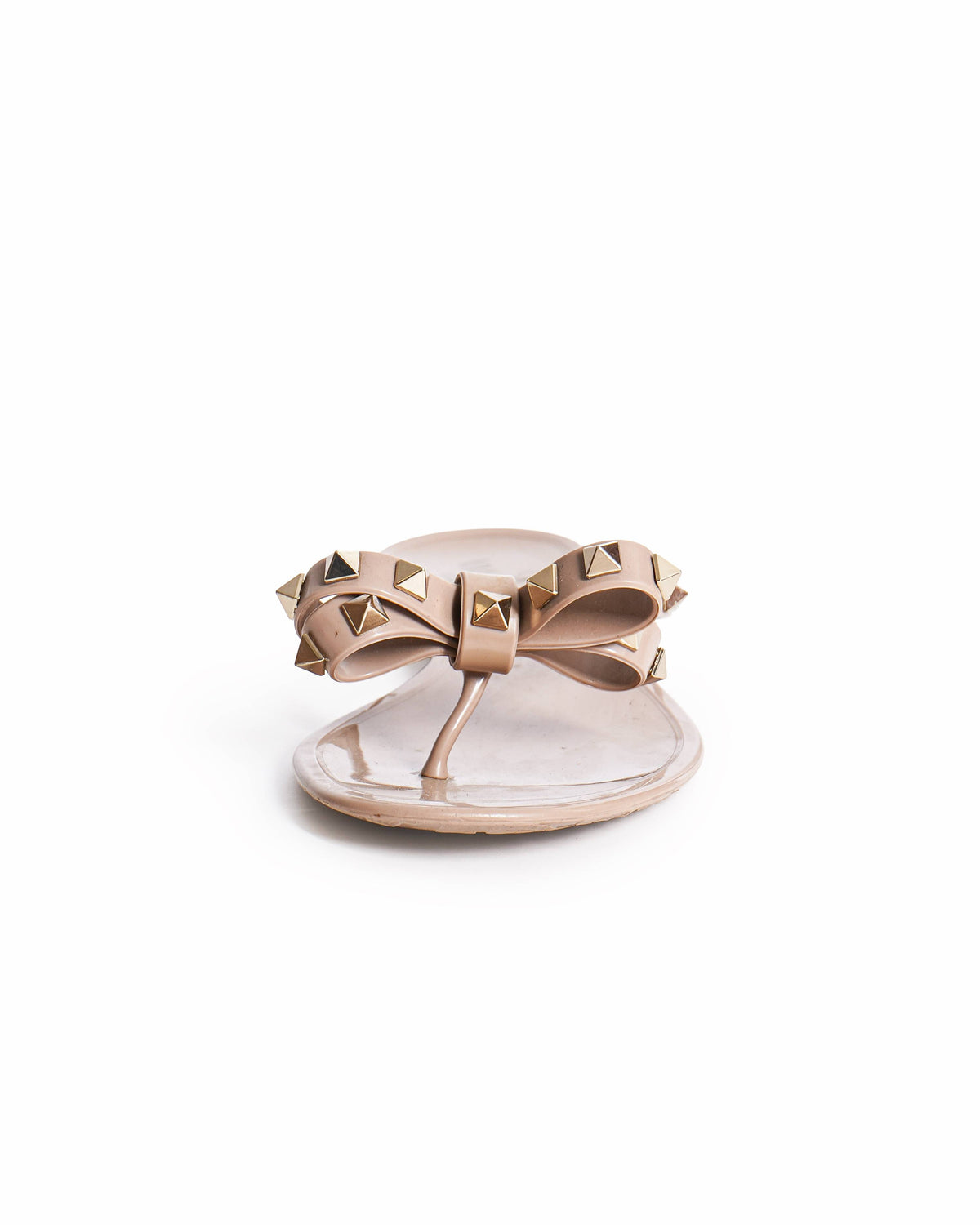 Valentino Garavani Rockstud PVC Flat Thong Sandals In Beige