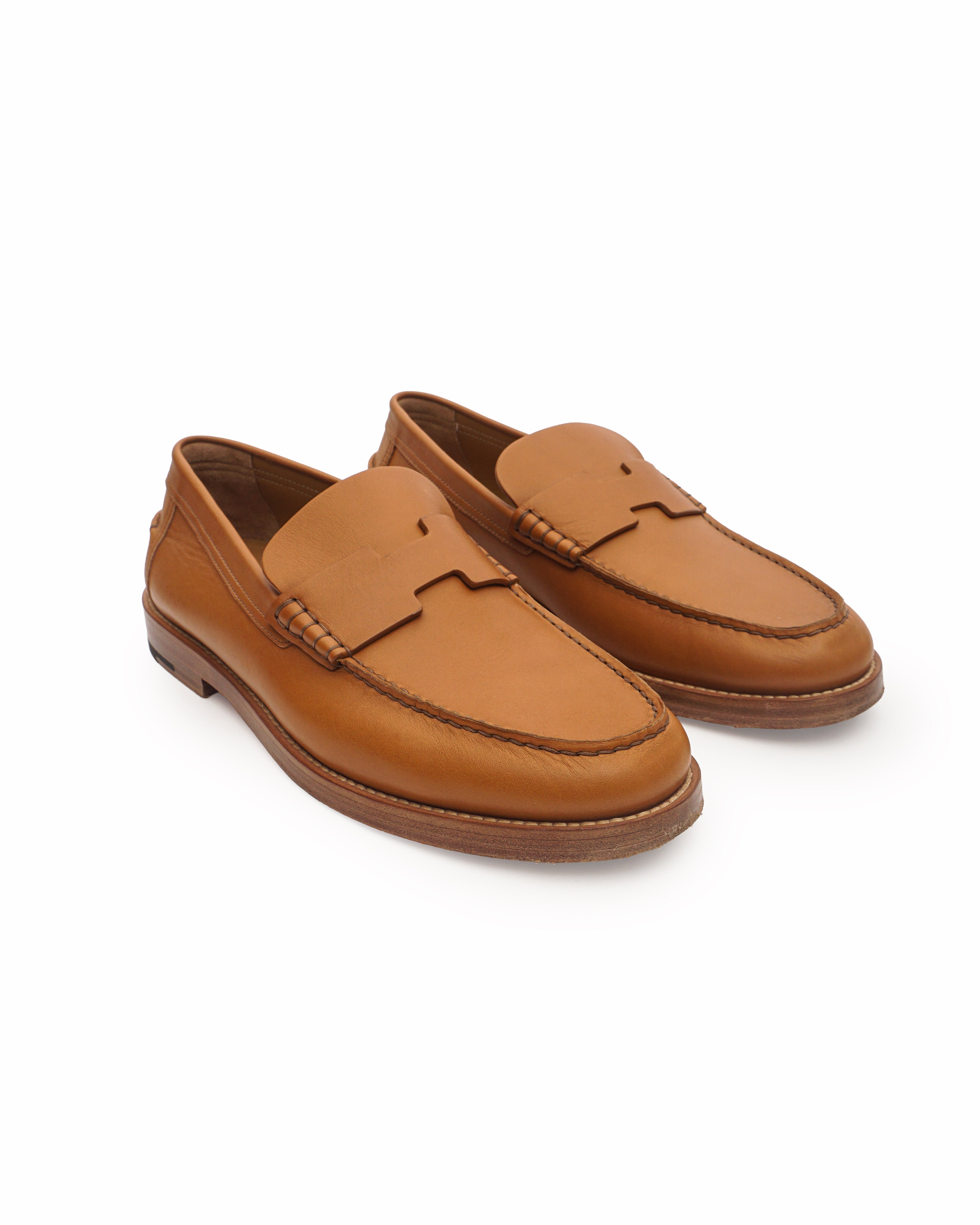 Hermès Tan Leather Kennedy H-Logo Loafers