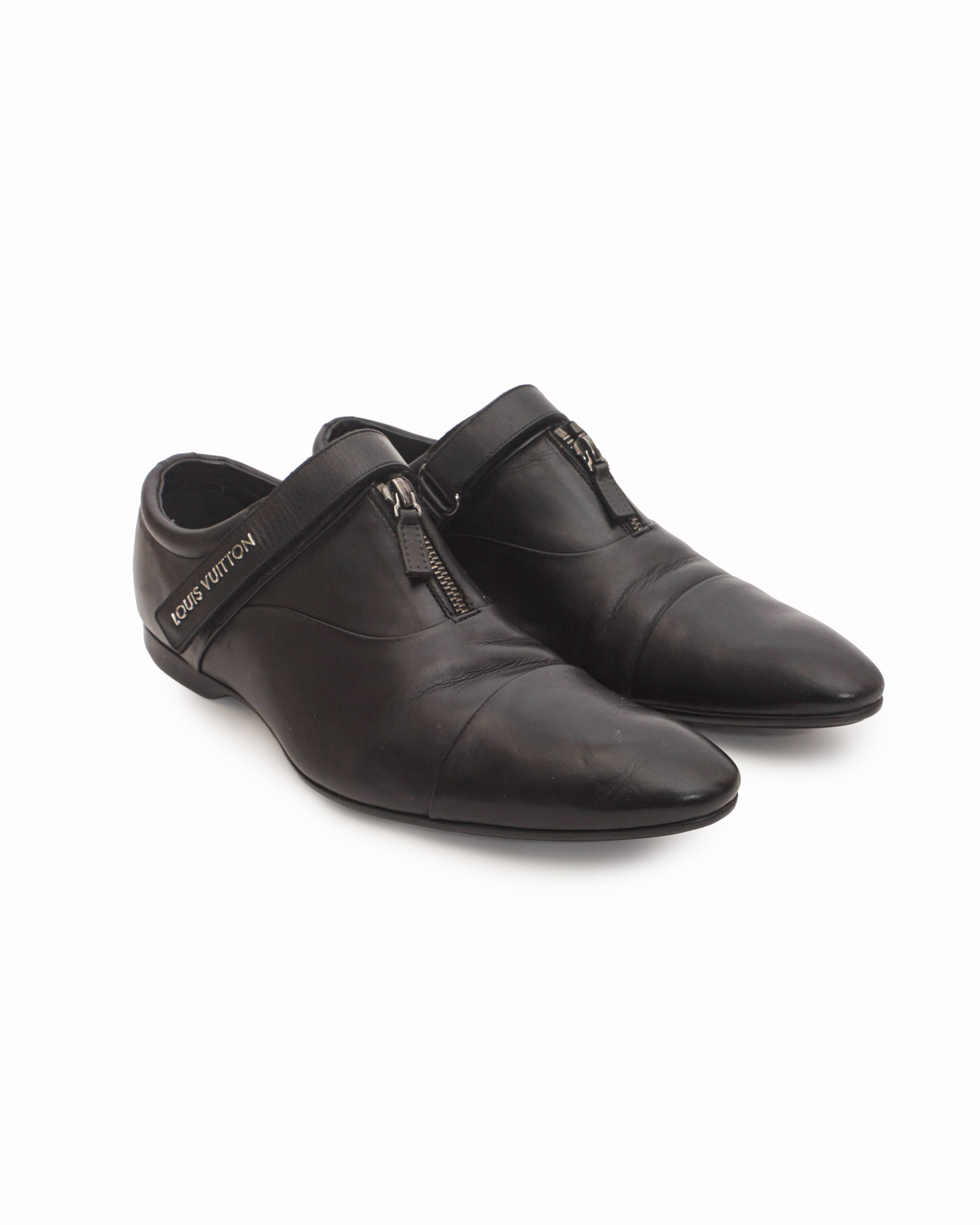 Louis Vuitton Black Leather Damier Delaware Zip Shoe
