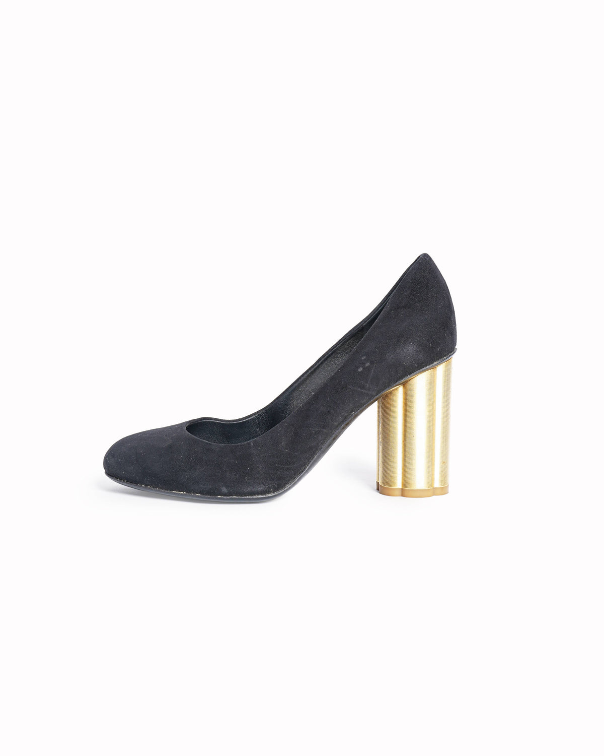 Salvatore Ferragamo Lucca Black Suede Flower Heel Pumps