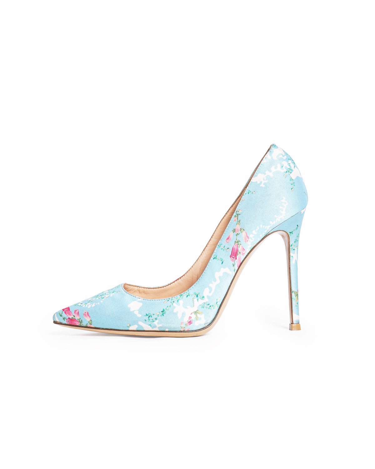 Gianvito Rossi Pastel Blue Floral Print Fabric Lisa Ponker Pumps
