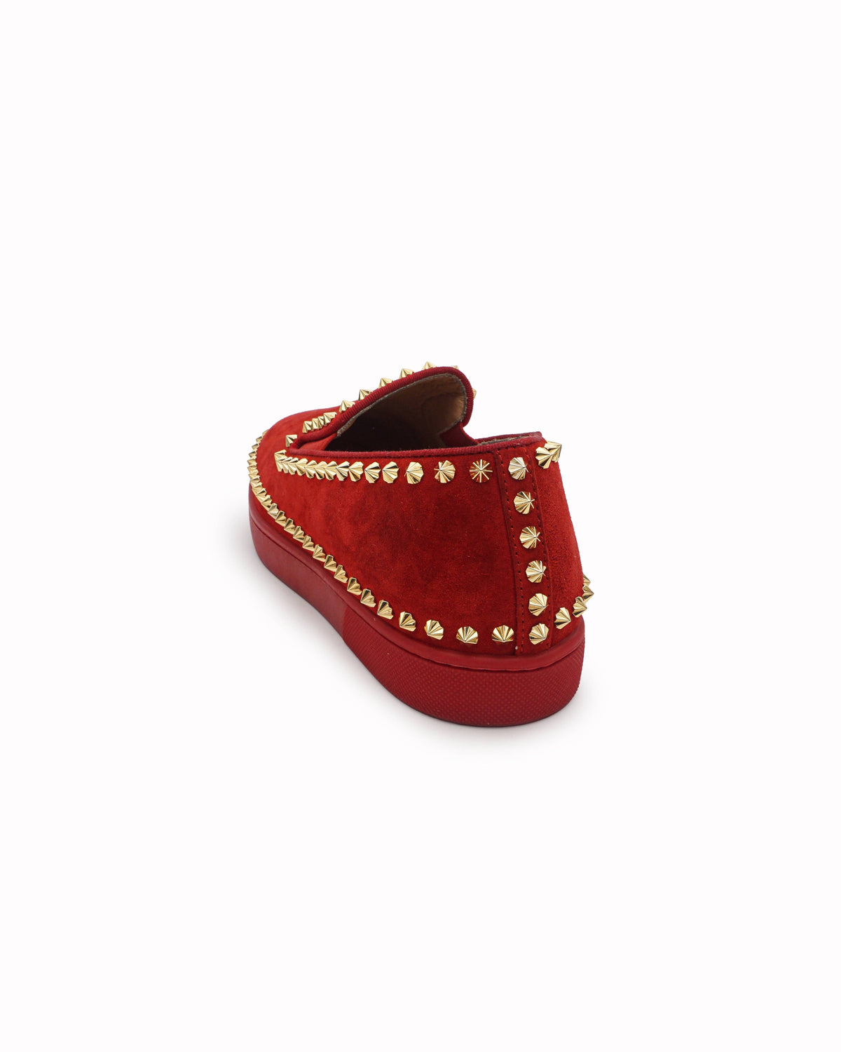 Christian Louboutin Red Suede Pik Boat Spike Slip On Sneakers