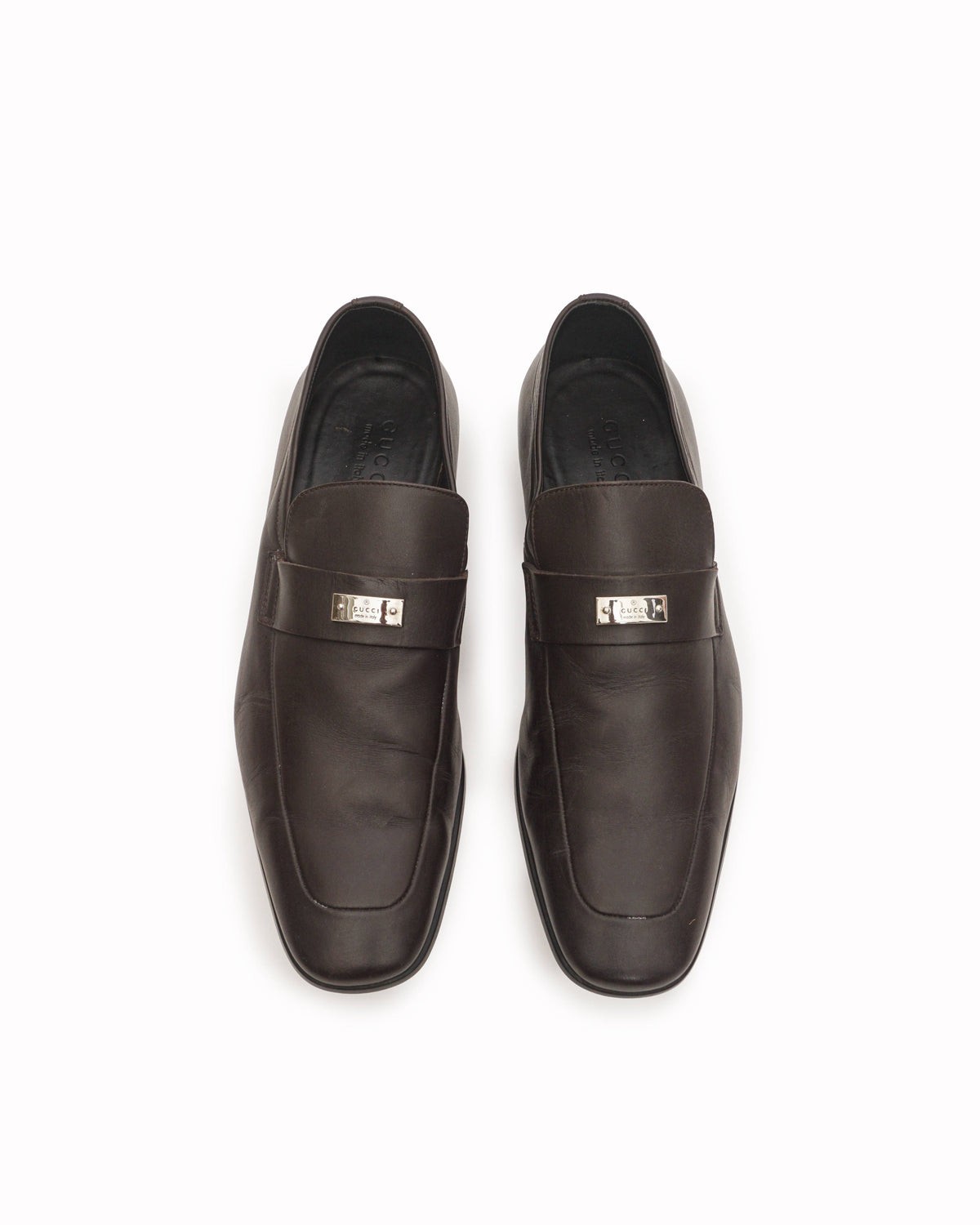Gucci Men's Dark Brown Leather Logo Plaque Loafers