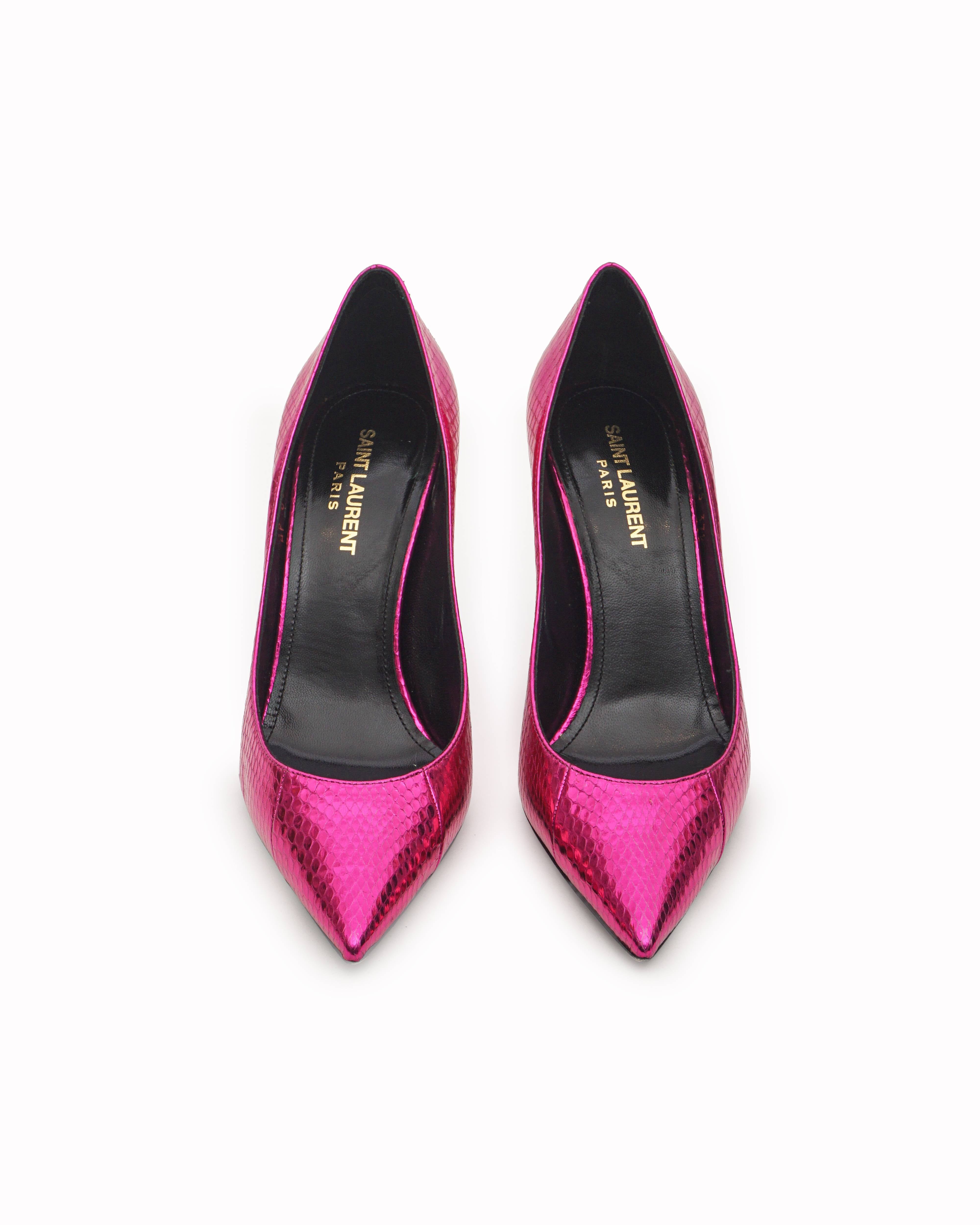 Saint Laurent Metallic Fuchsia Python Leather Anja Pumps