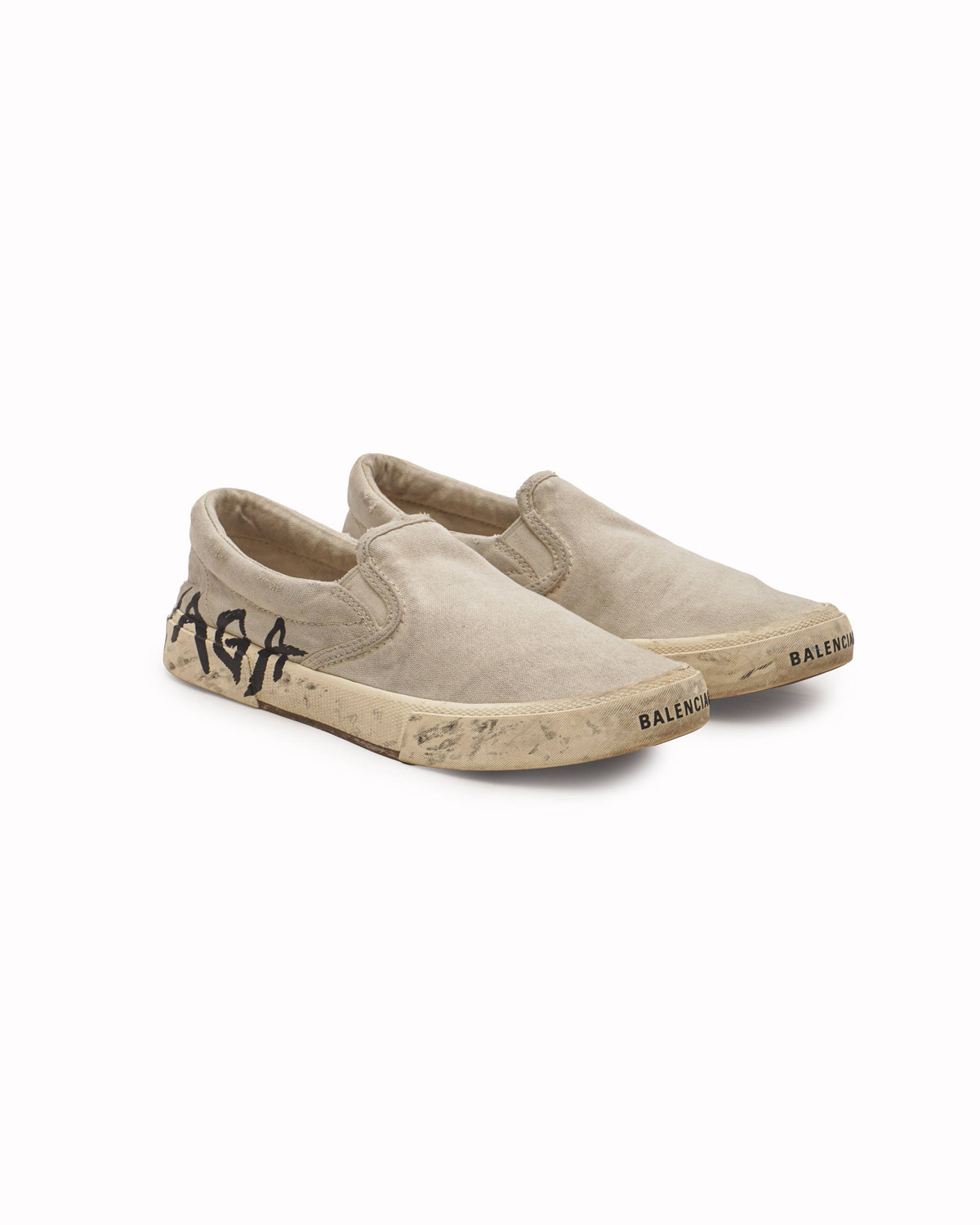 Balenciaga Off-White Canvas Logo Slip-On Sneakers