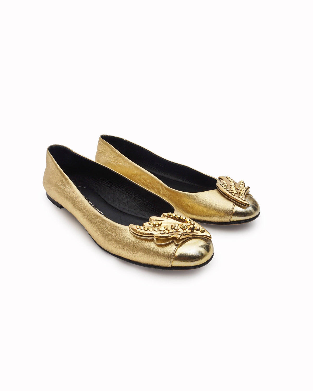 Giuseppe Zanotti Metallic Gold Studded Wing Ballet Flats