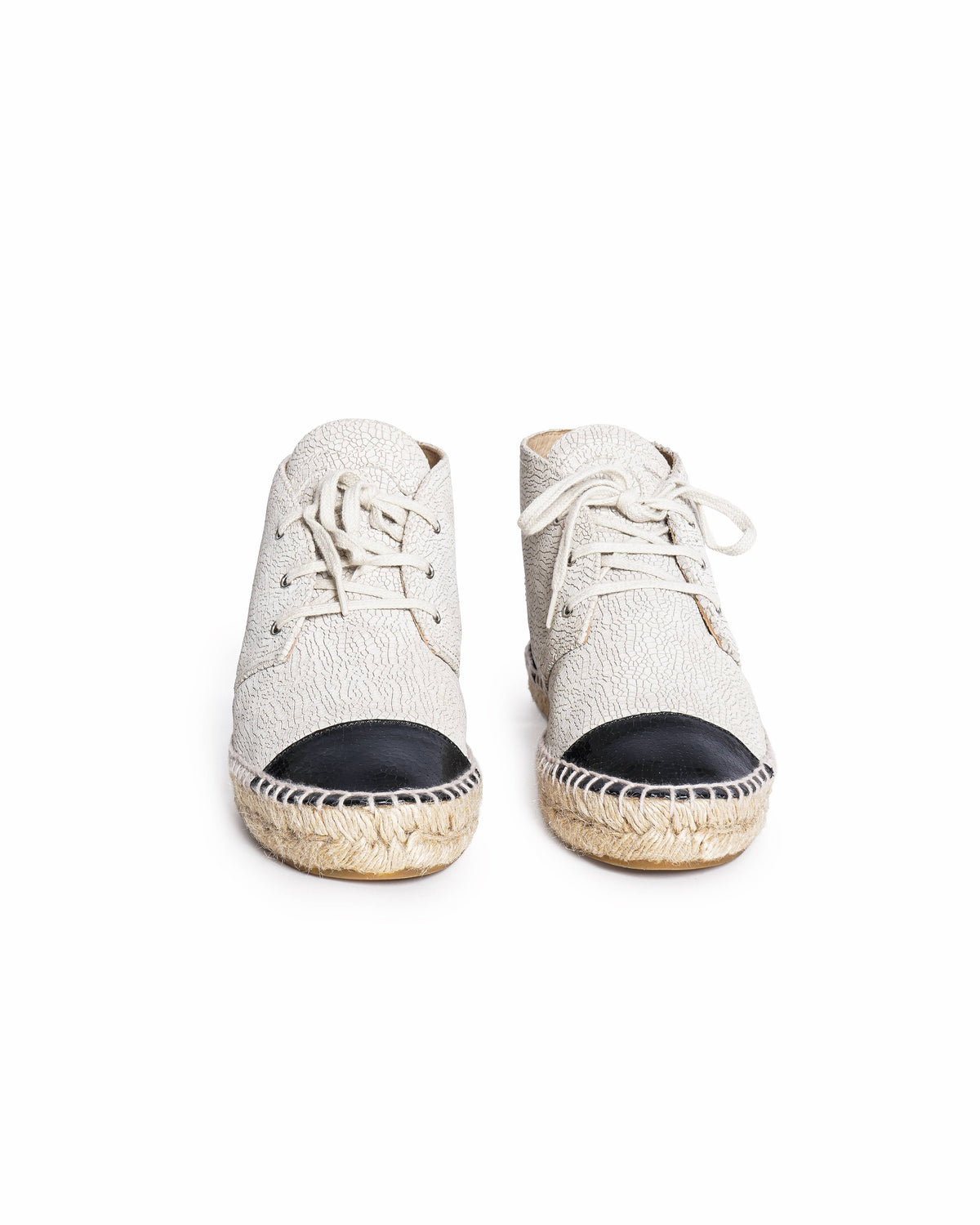 Chanel Crackled Leather Lace-Up Espadrille Ankle Boots