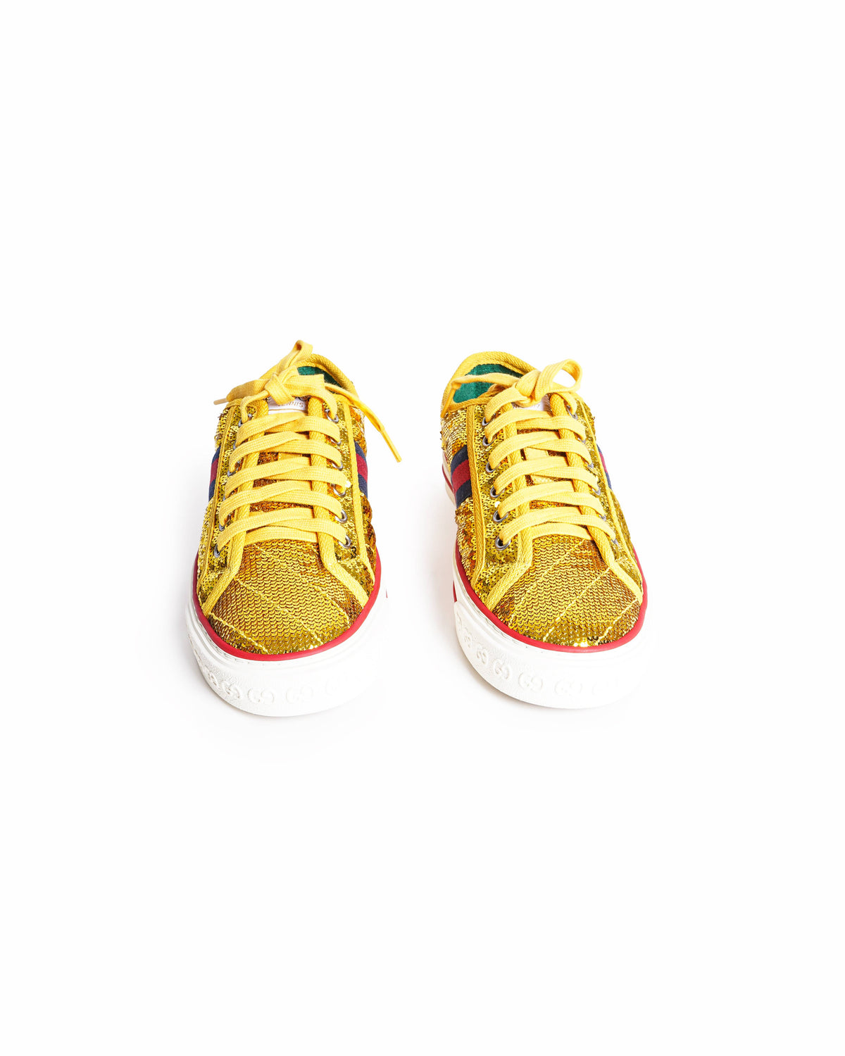 Gucci Tennis 1977 Golden Sequin Lace Up Trainers