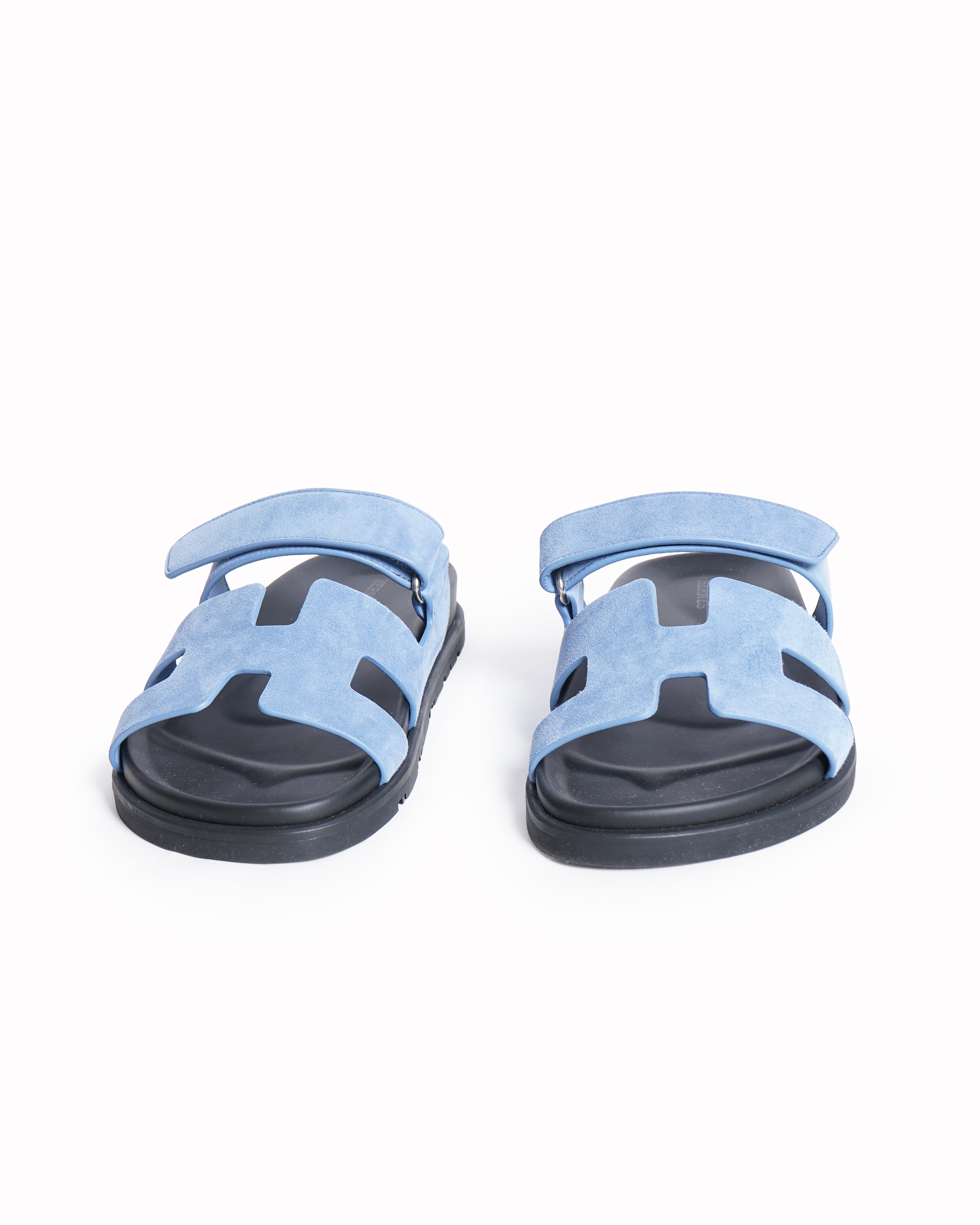 New Hermès Suede Goatskin Women's Chypre Sandals In Blue