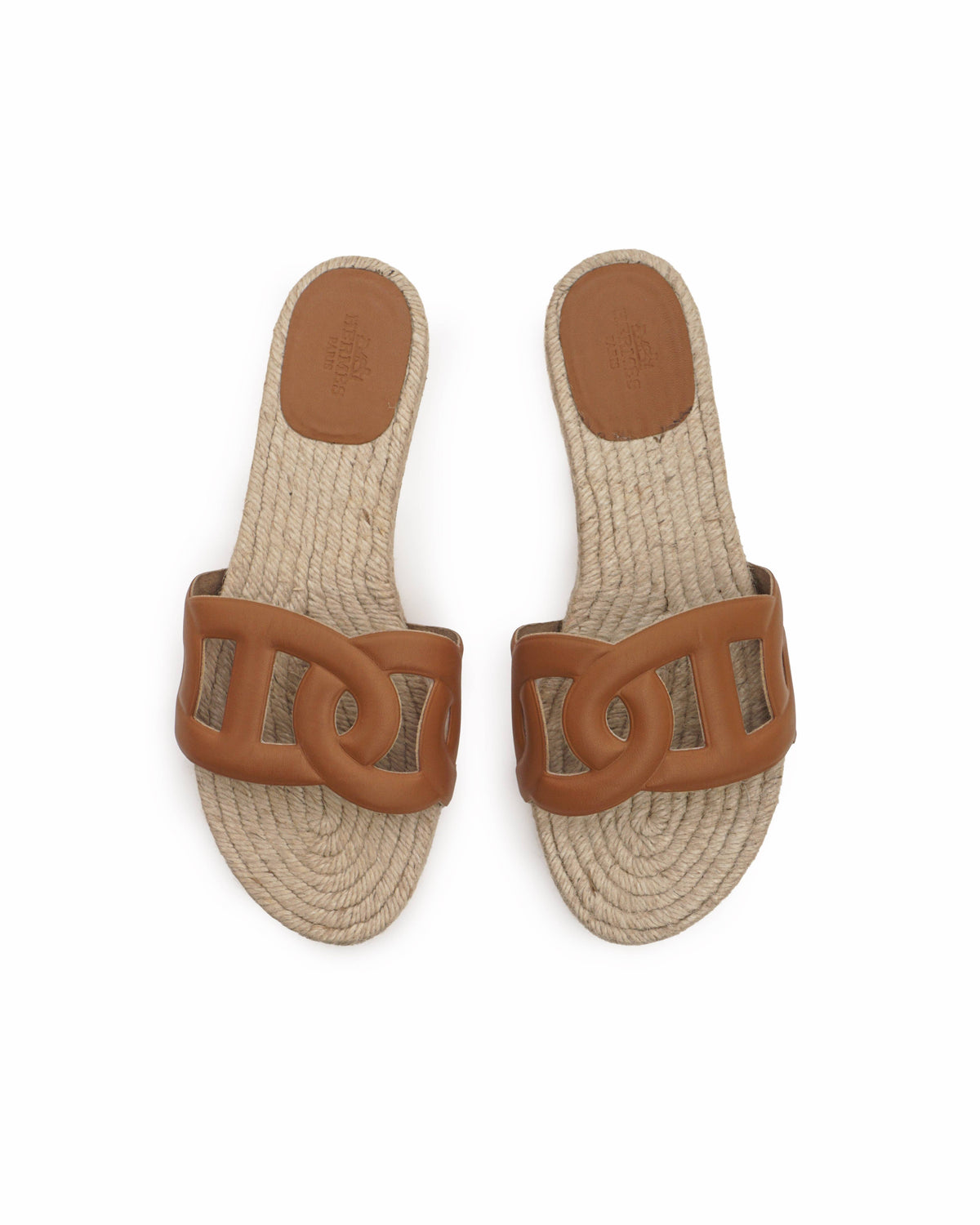 Hermès Leather Chaîne d'Ancre Famosa Espadrille Slides