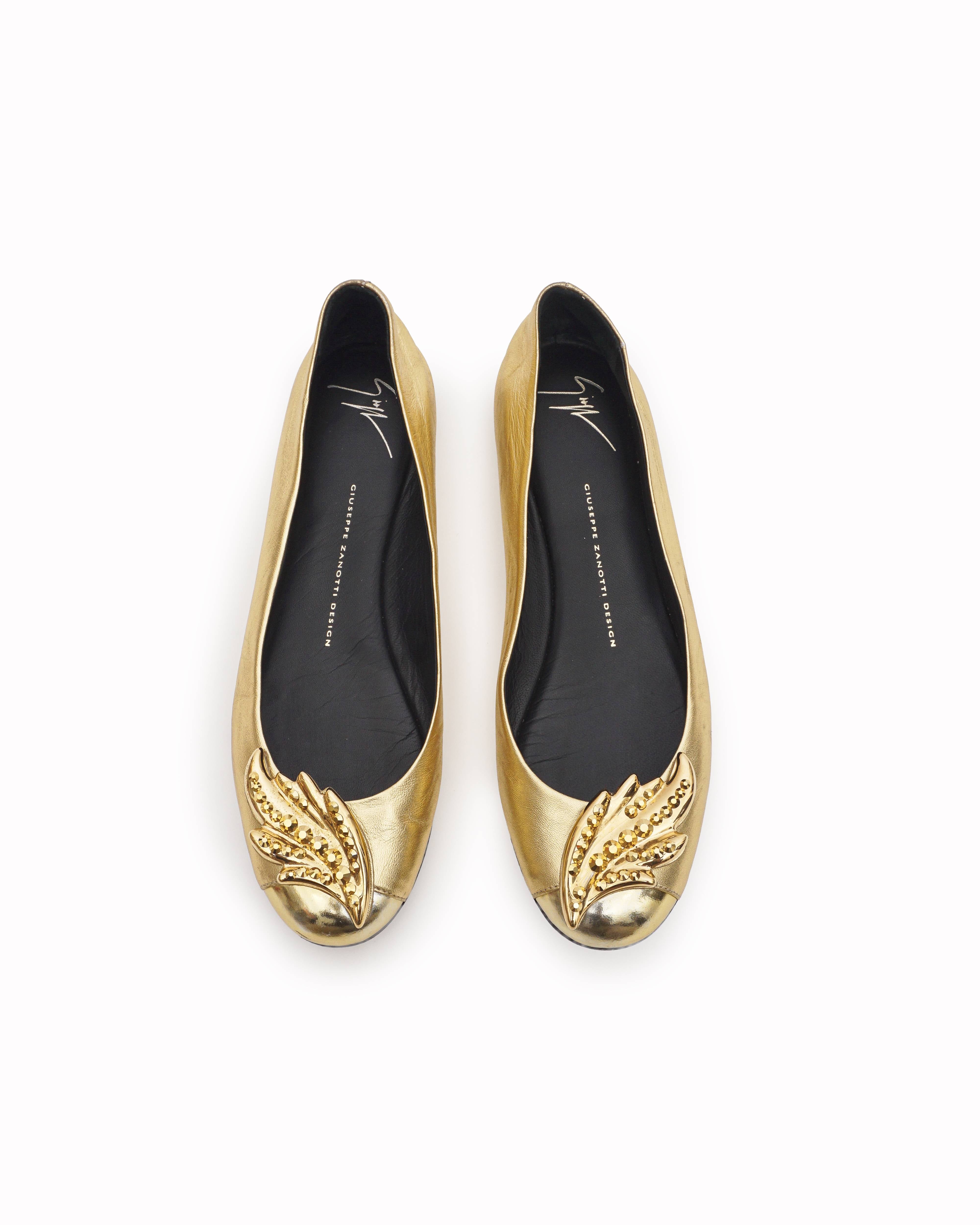 Giuseppe Zanotti Metallic Gold Studded Wing Ballet Flats