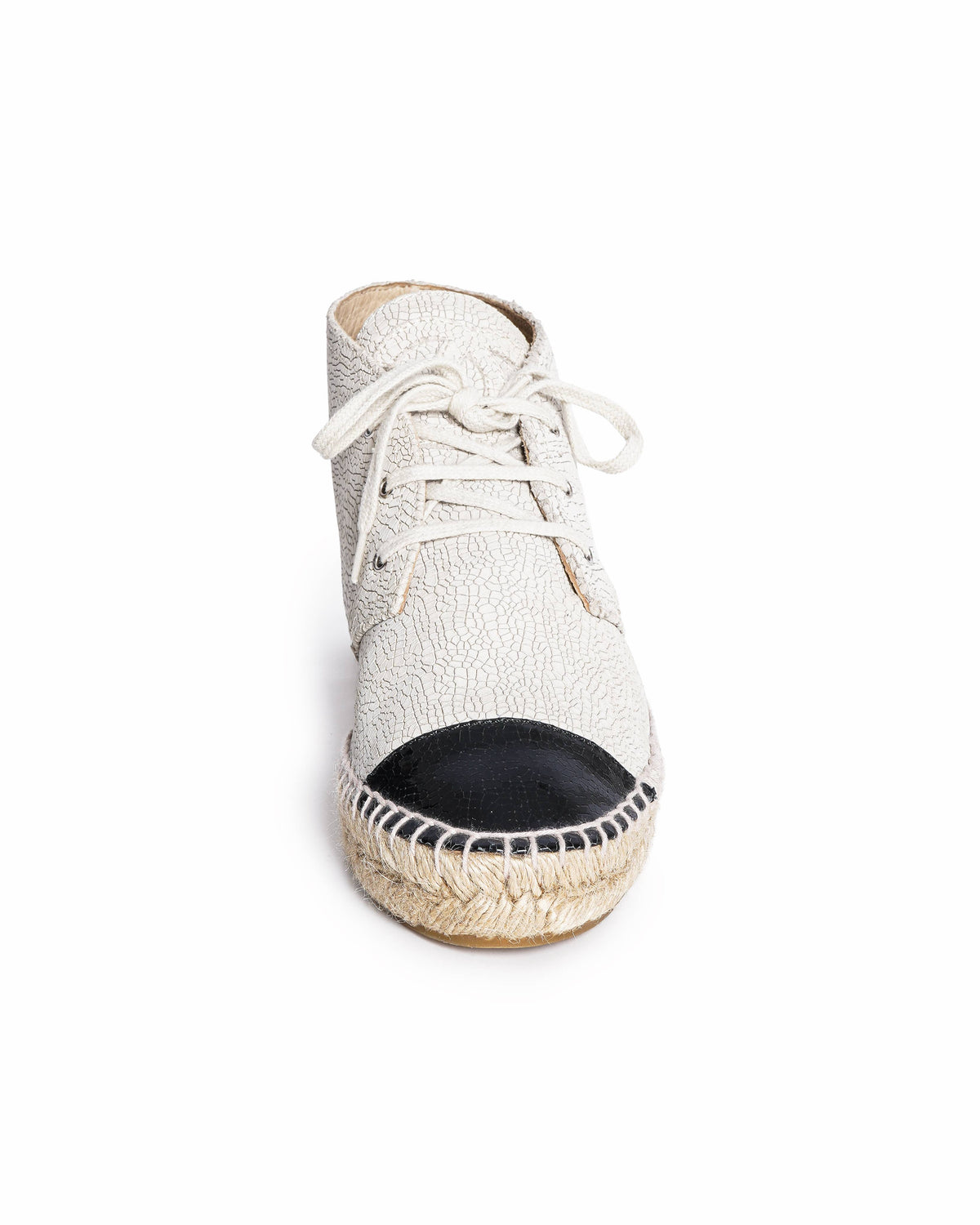 Chanel Crackled Leather Lace-Up Espadrille Ankle Boots