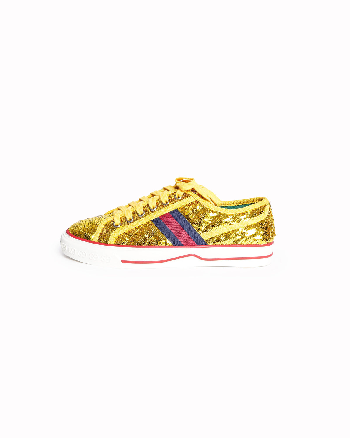 Gucci Tennis 1977 Golden Sequin Lace Up Trainers