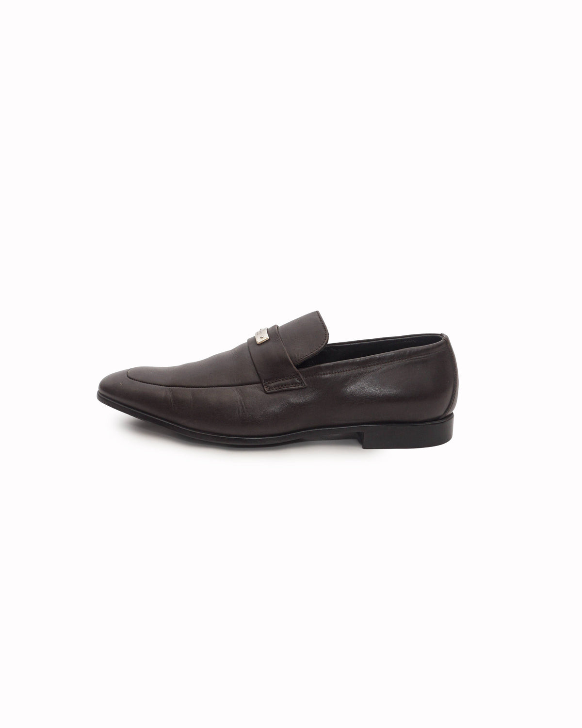 Gucci Men's Dark Brown Leather Logo Plaque Loafers
