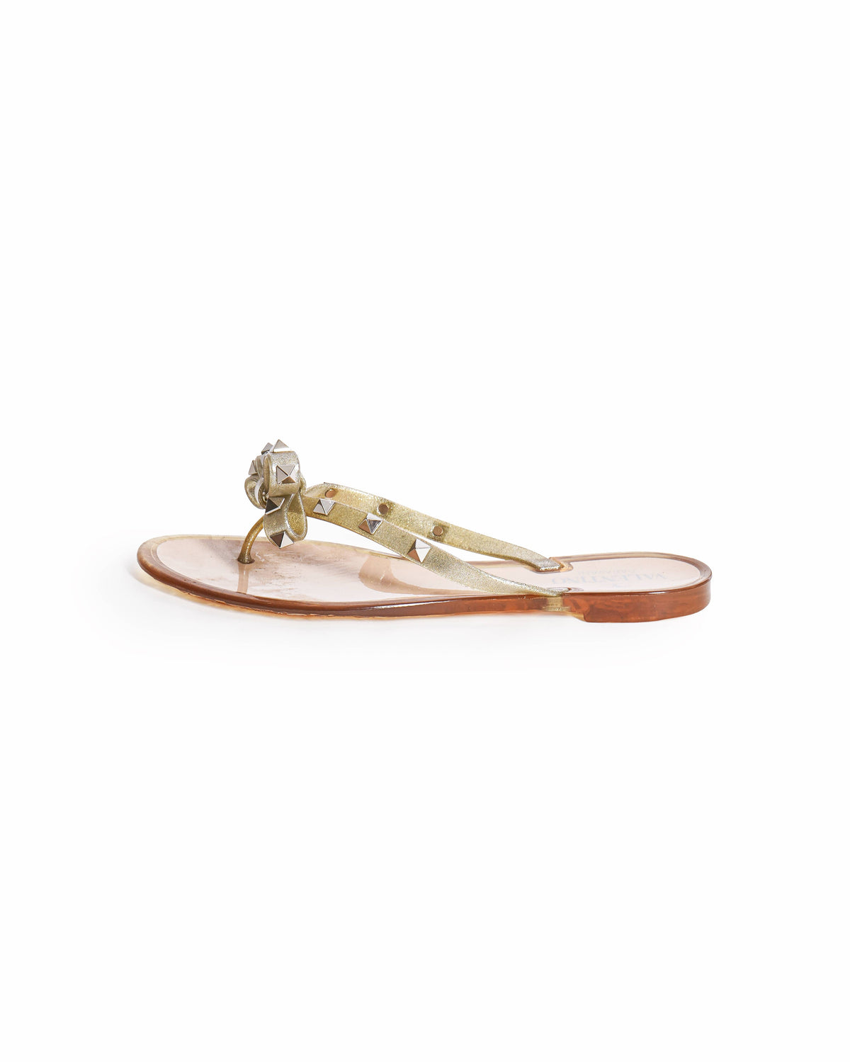 Valentino Garavani Rockstud Bow Thong Sandals in Gold