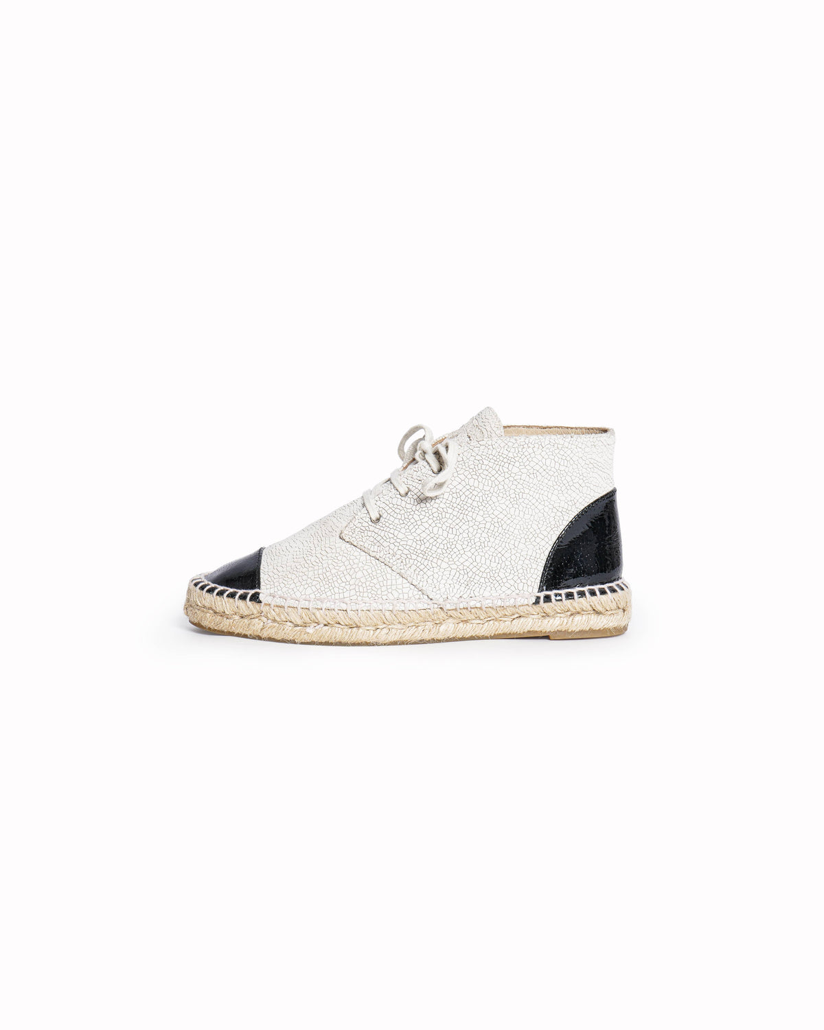 Chanel Crackled Leather Lace-Up Espadrille Ankle Boots
