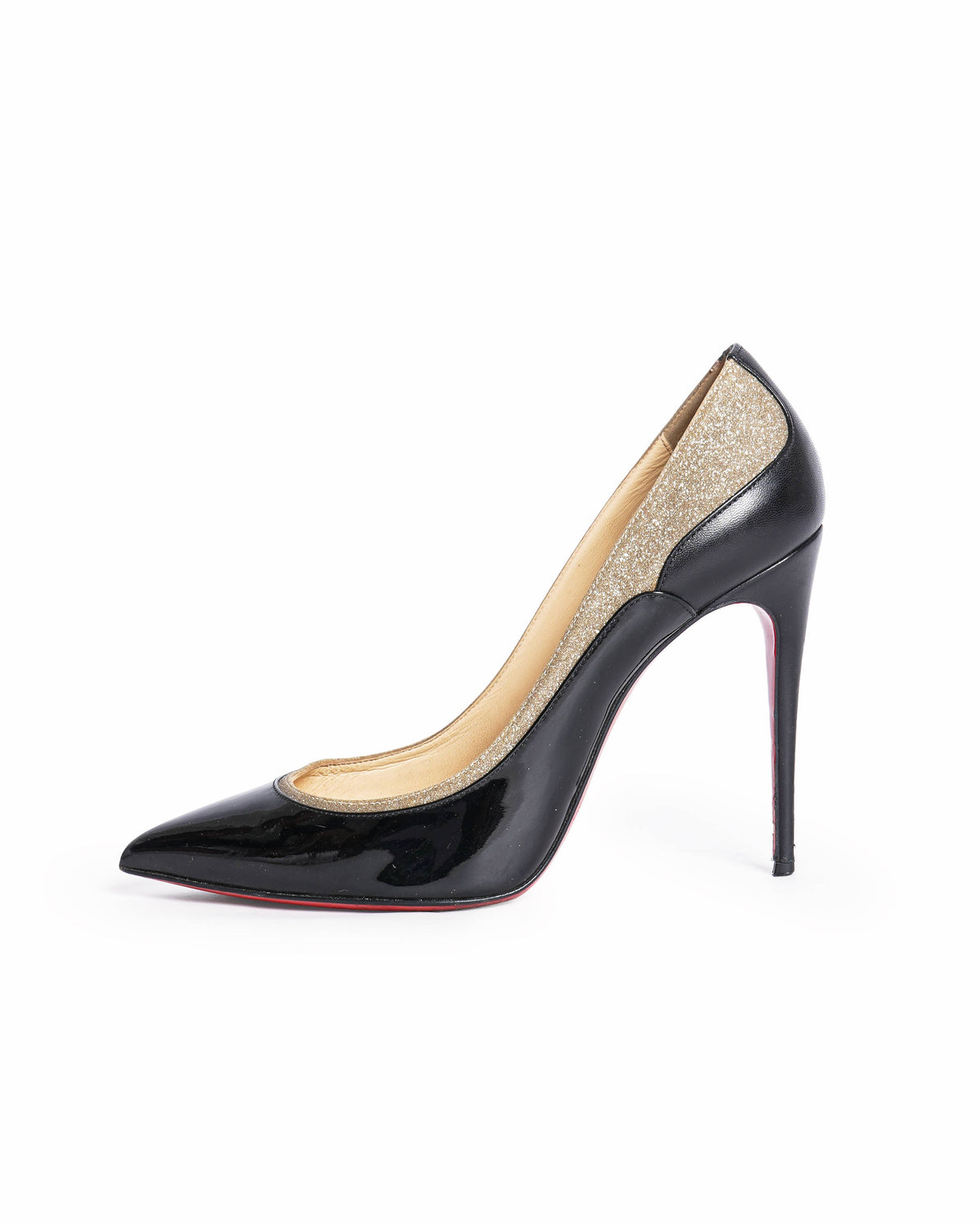 Christian Louboutin Black Patent and Glitter Tucsick Pointed Toe Pumps