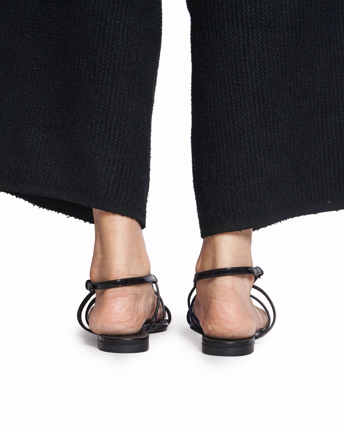 Saint Laurent Cassandra Black Patent Leather Flat Sandals