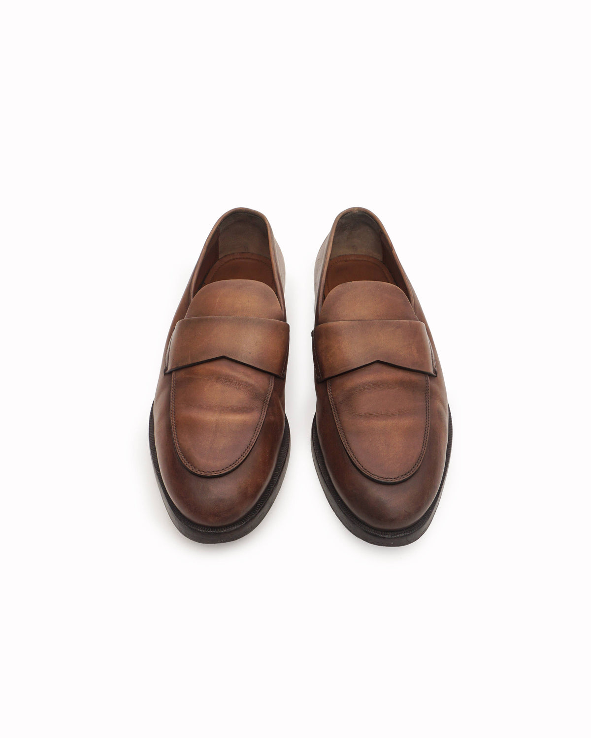 Zegna Men's Tan Burnished Leather Penny Loafers