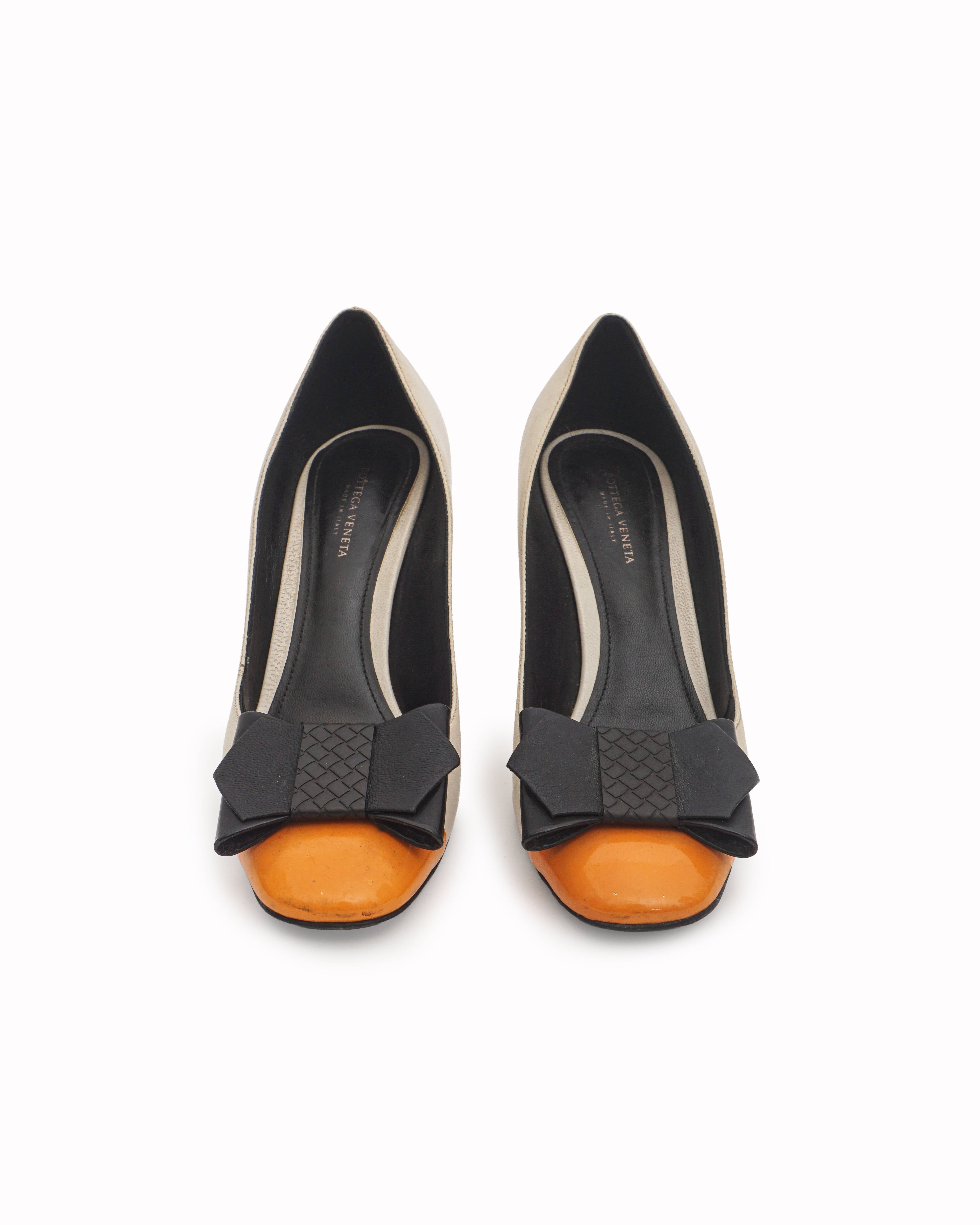 Bottega Veneta Tricolor Leather Intrecciato Bow Pumps