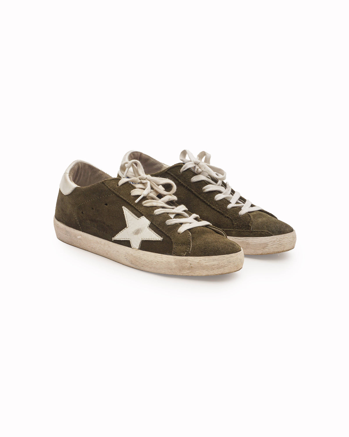 Golden Goose Olive Green Suede Super-Star Sneakers
