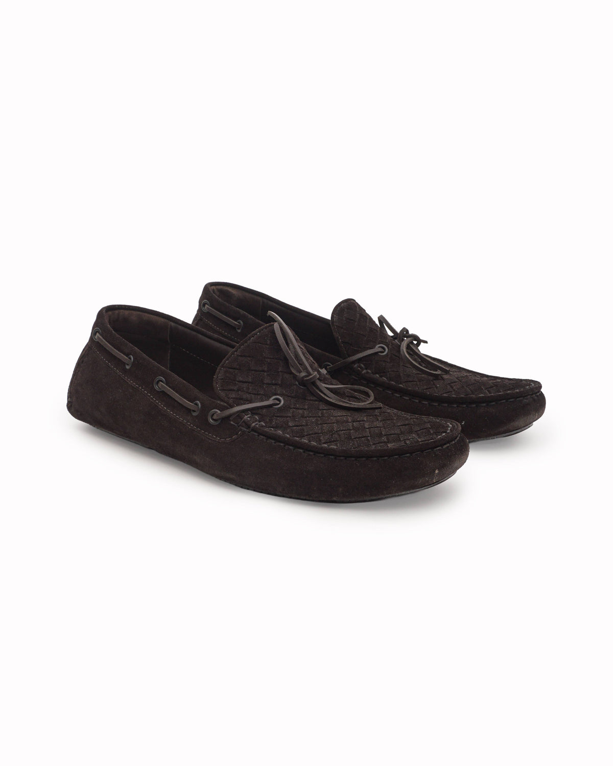 Bottega Veneta Dark Brown Intrecciato Suede Loafers