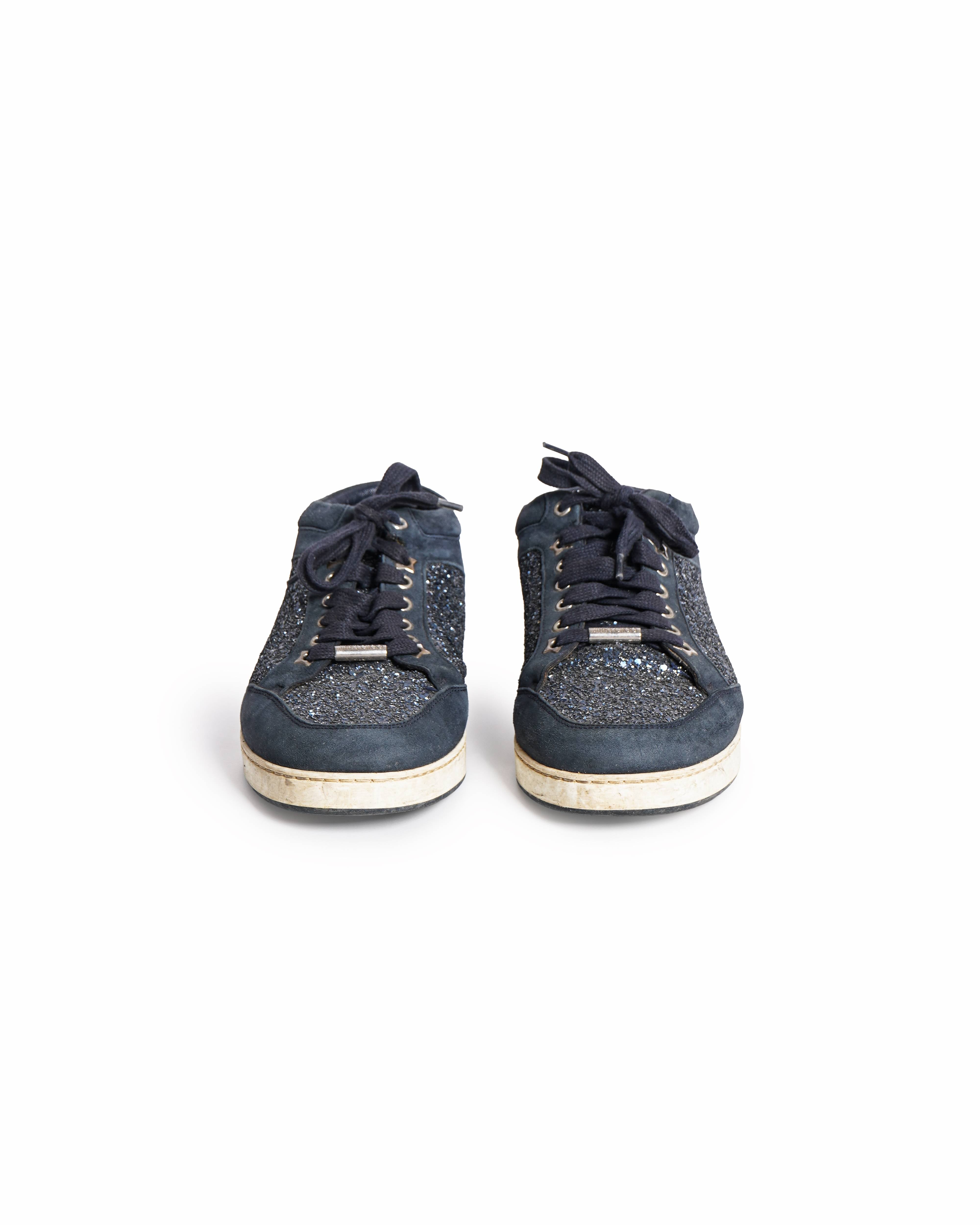 Jimmy Choo Glitter And Suede Miami Lace Up Sneakers
