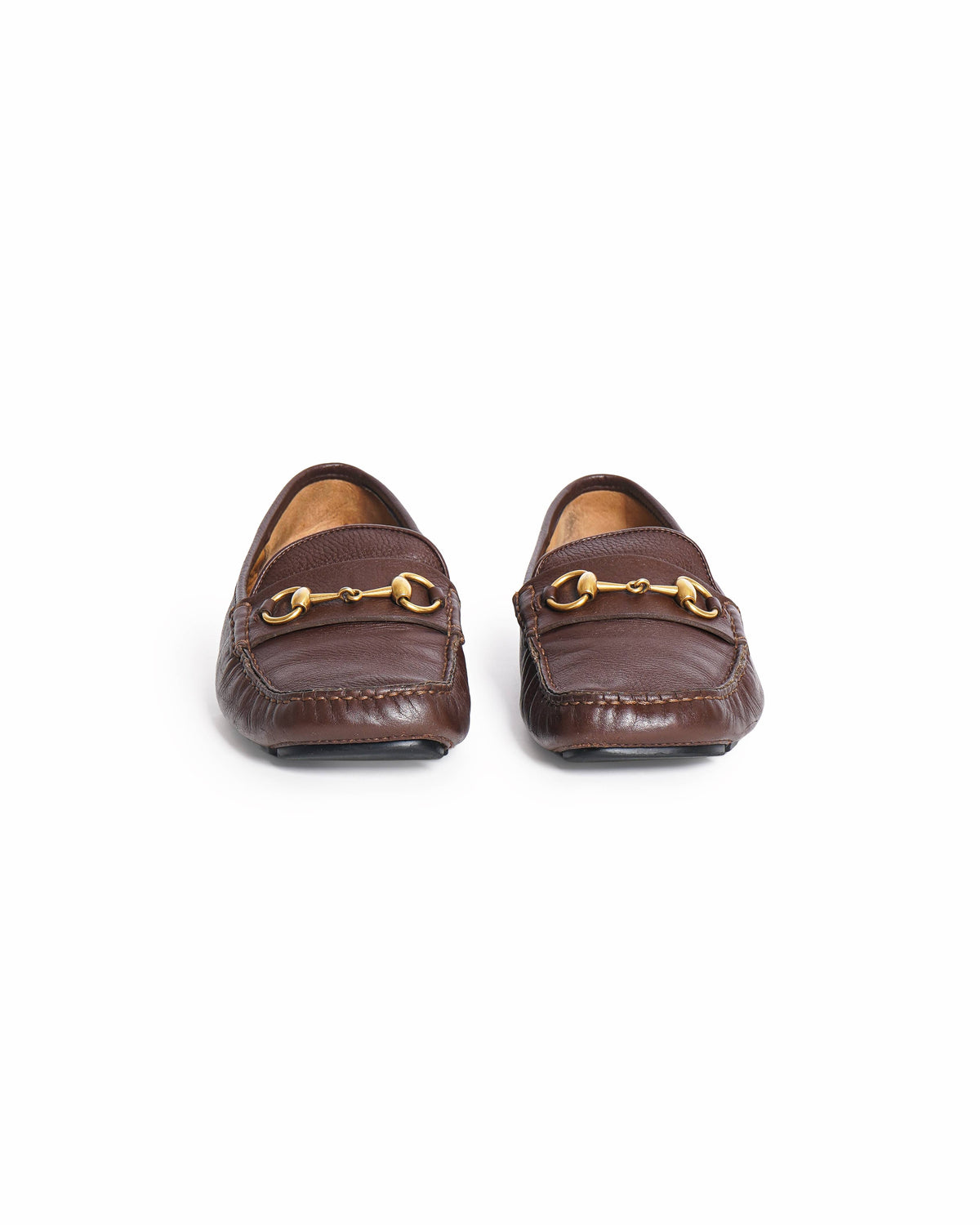 Gucci Brown Grained Leather Horsebit Slip-On Loafers
