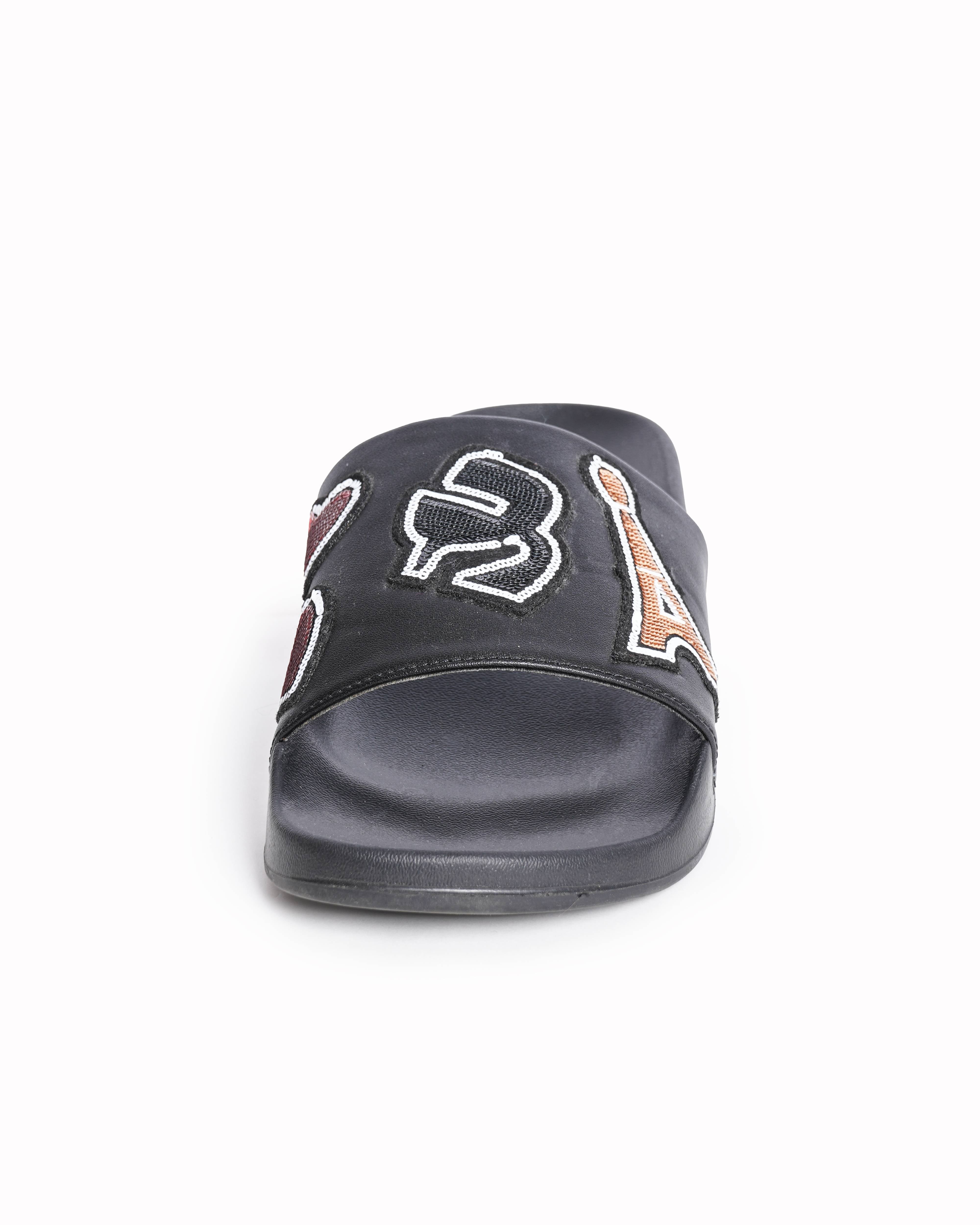 Karl Lagerfeld Zaria Sequin Logo Leather Slides