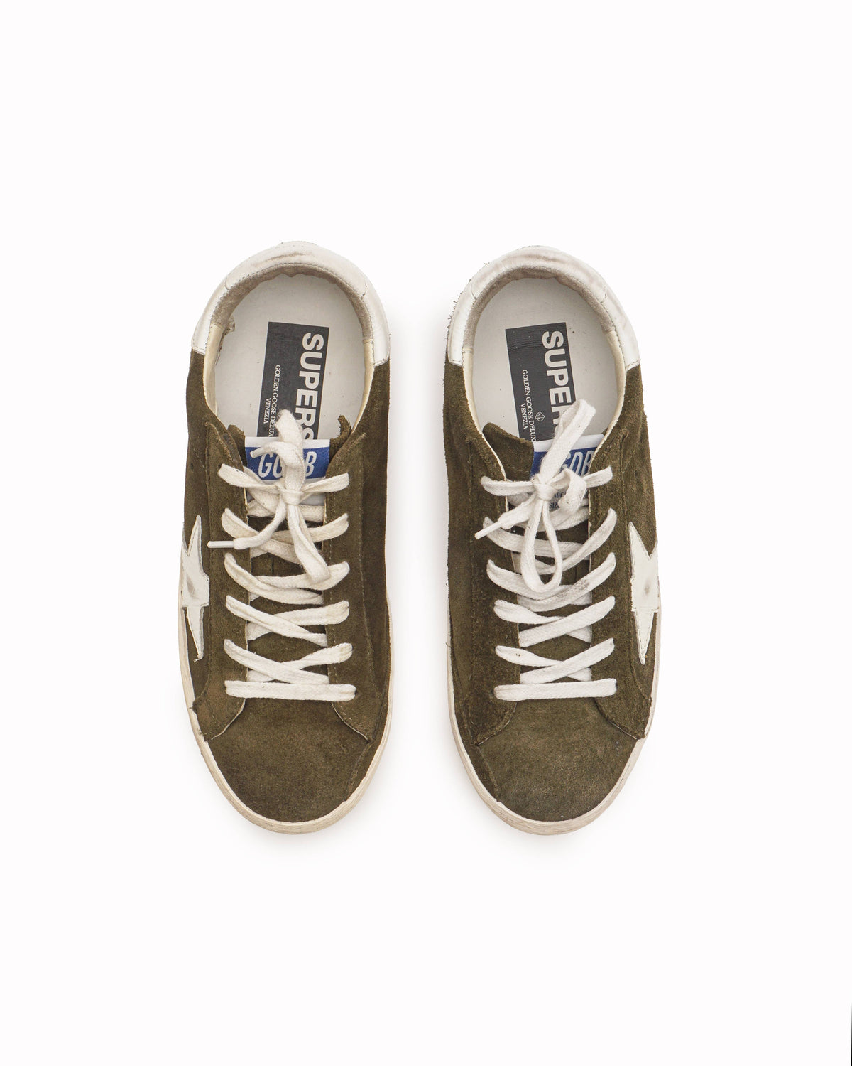 Golden Goose Olive Green Suede Super-Star Sneakers