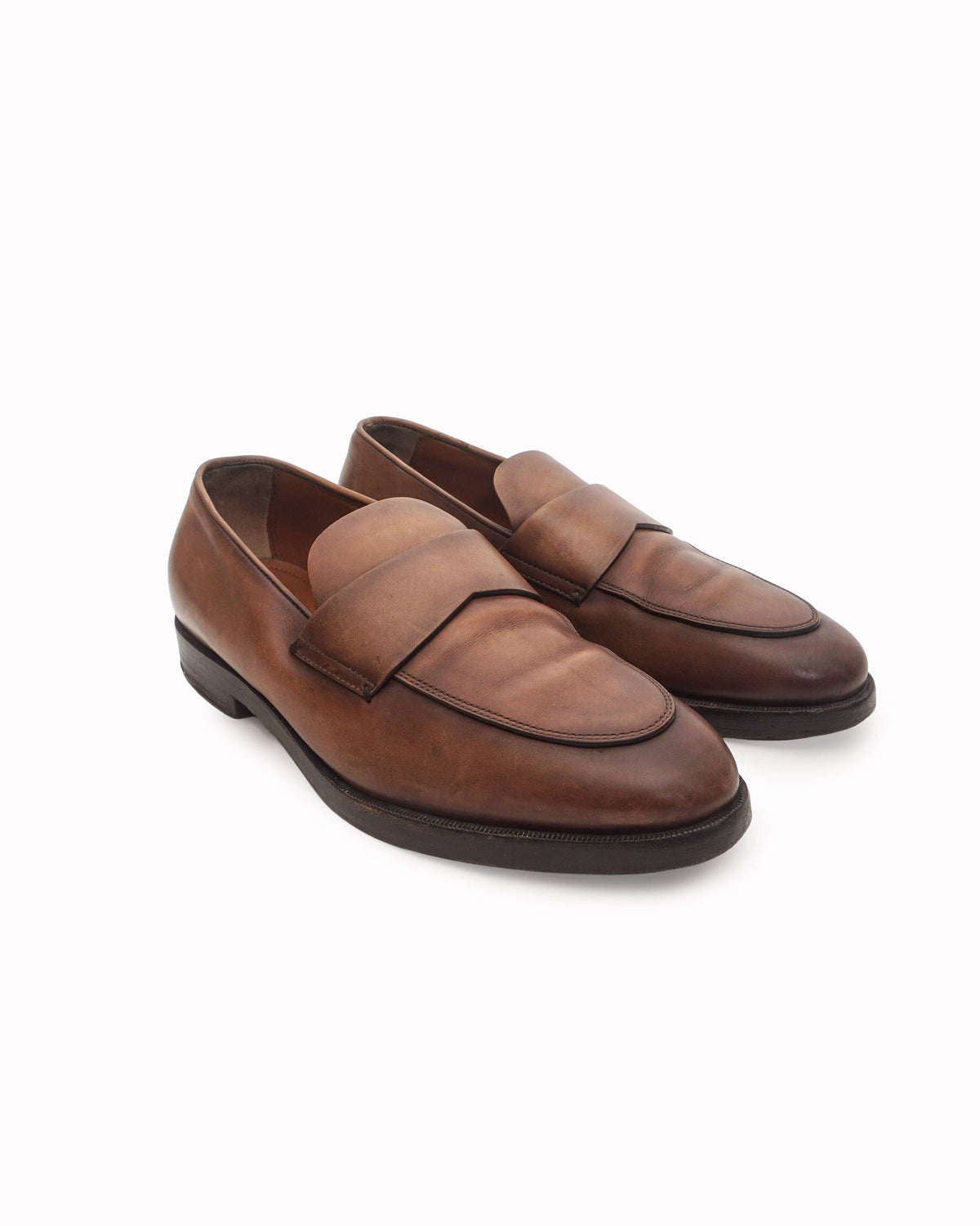 Zegna Men's Tan Burnished Leather Penny Loafers