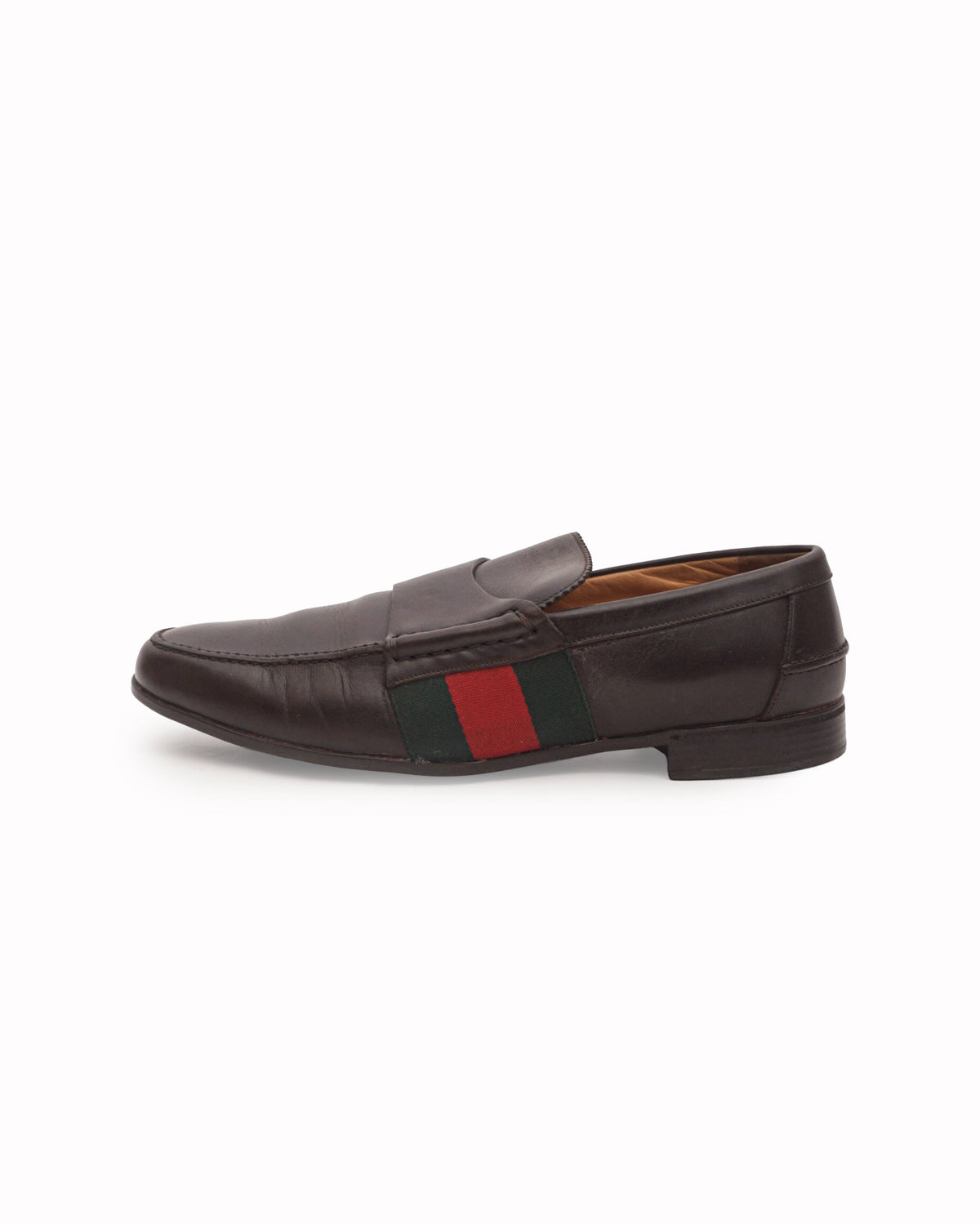 Gucci Dark Brown Leather Web Stripe Penny Loafers