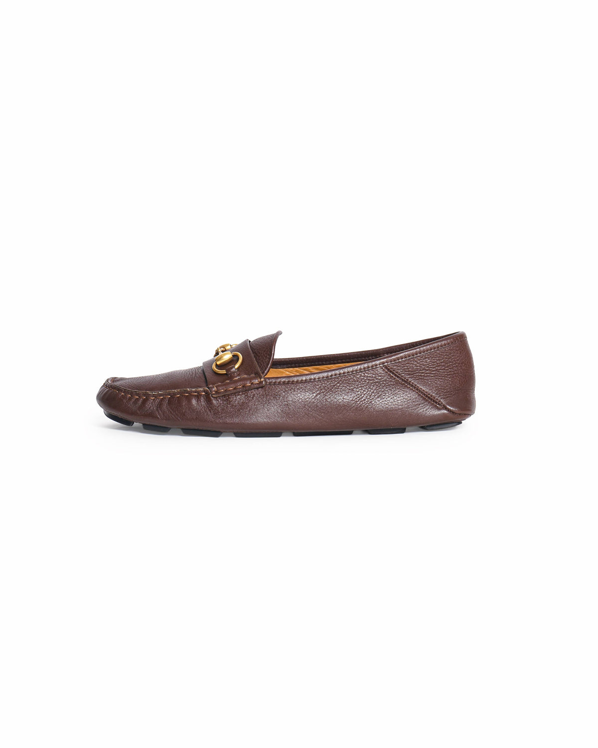 Gucci Brown Grained Leather Horsebit Slip-On Loafers