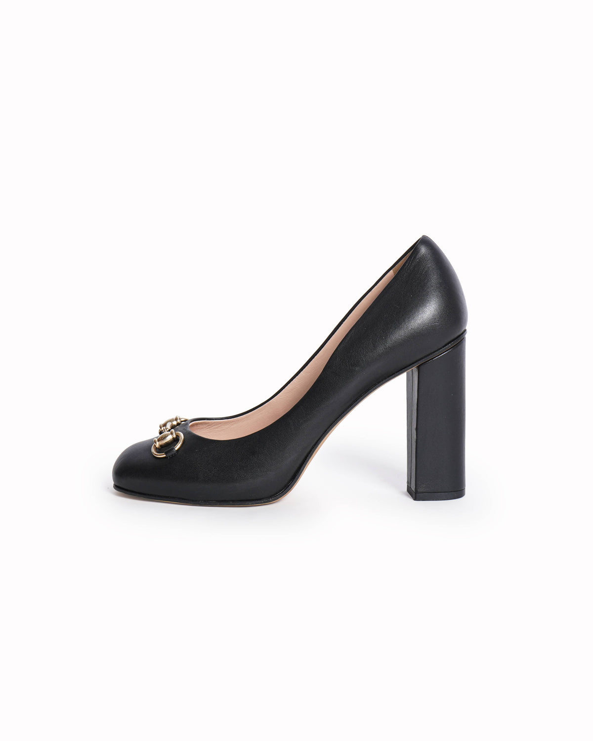 Gucci Black Leather Horsebit Block Heel Pumps