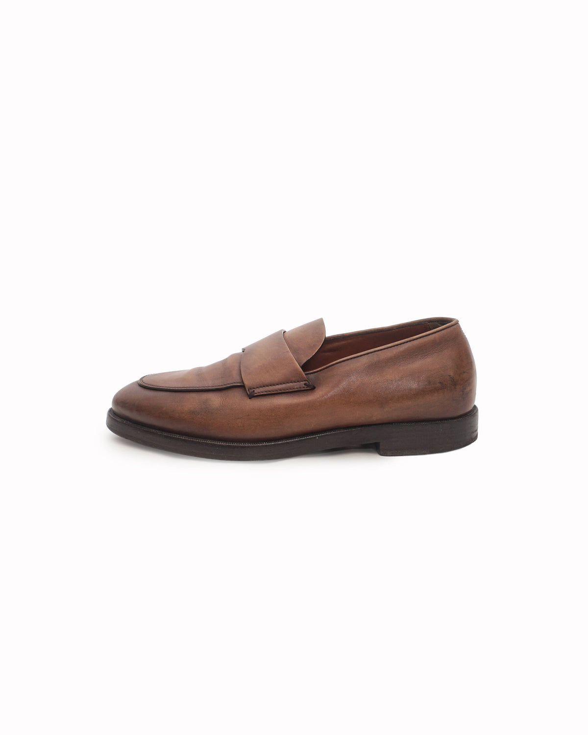Zegna Men's Tan Burnished Leather Penny Loafers